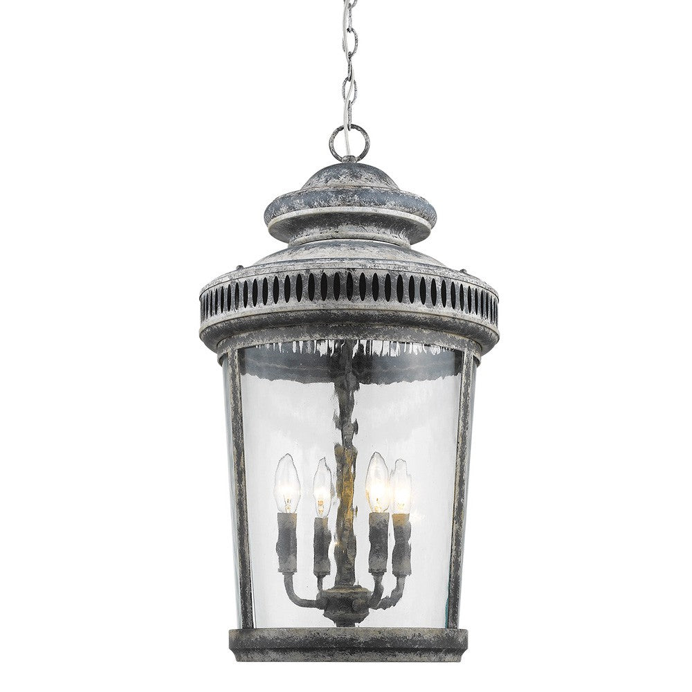 Kingston 4-Light Antique Lead Foyer Pendant With Curved Water Glass Panes-Pendants-Hanging Lights-DECOROLALA
