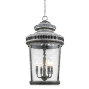 Kingston 4-Light Antique Lead Foyer Pendant With Curved Water Glass Panes-Pendants-Hanging Lights-DECOROLALA