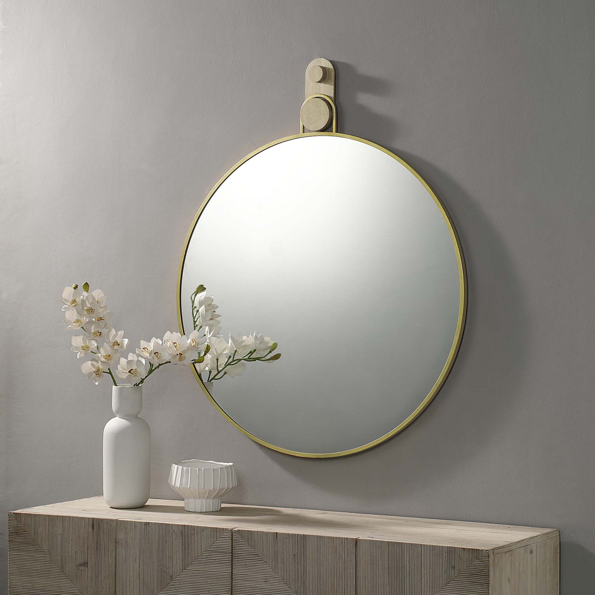 Kinsley 49" Tall Round Wall Mirror, Yellow-Mirror-DECOROLALA
