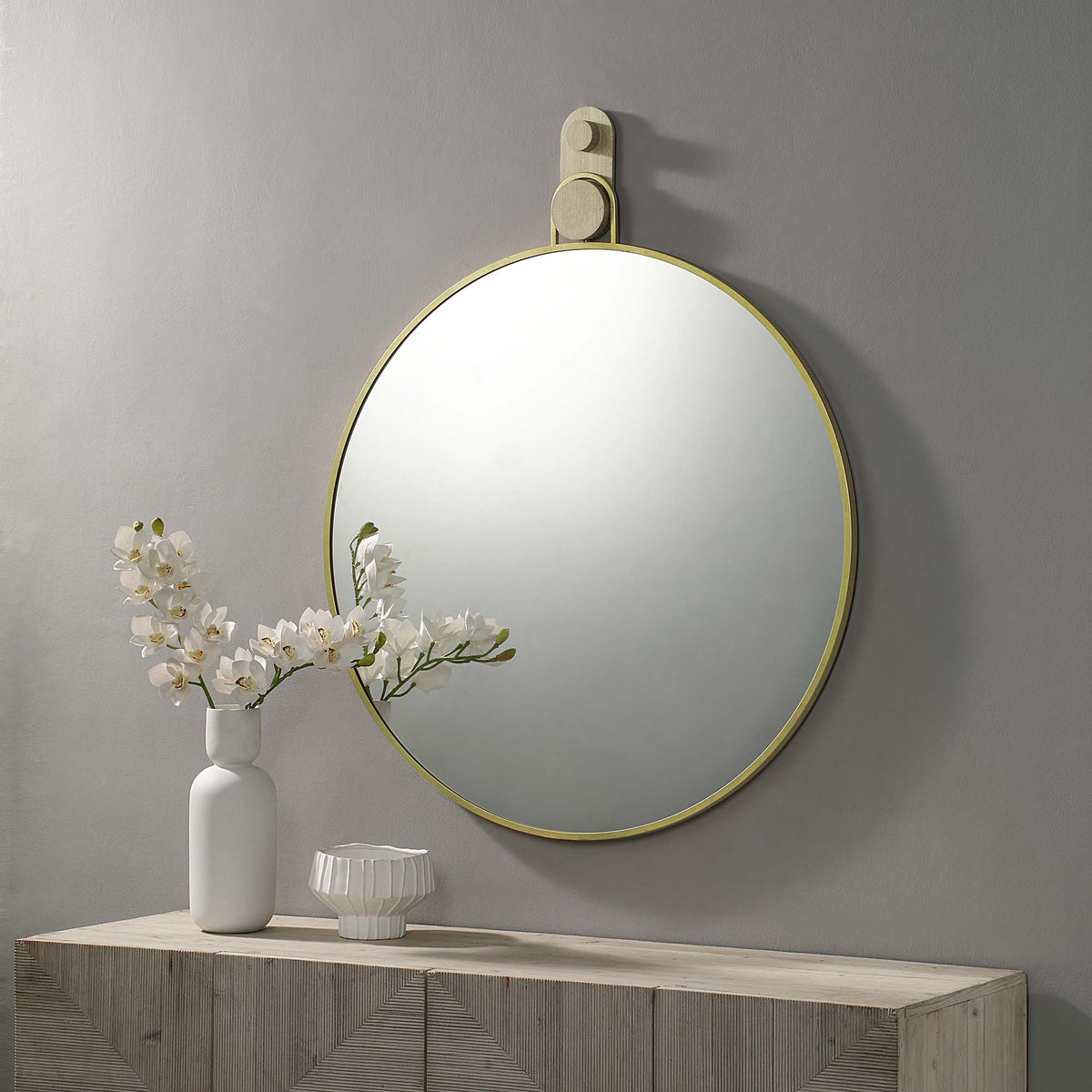 Kinsley 49" Tall Round Wall Mirror, Yellow-Mirrors-DECOROLALA