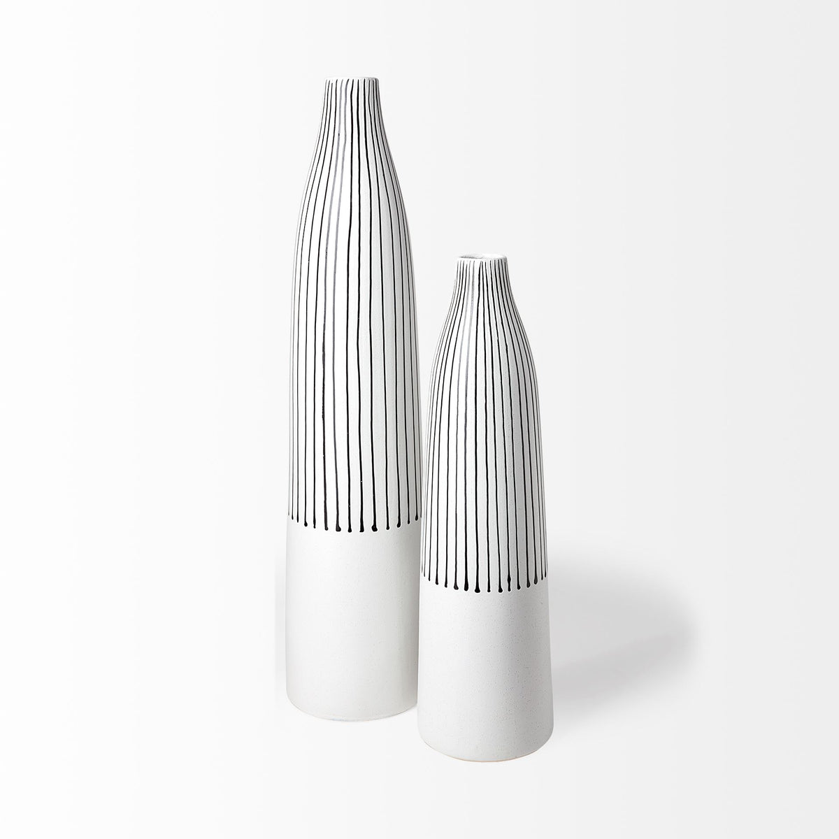 Kira I Small White Pinstripe Ceramic Vase-Vase-DECOROLALA