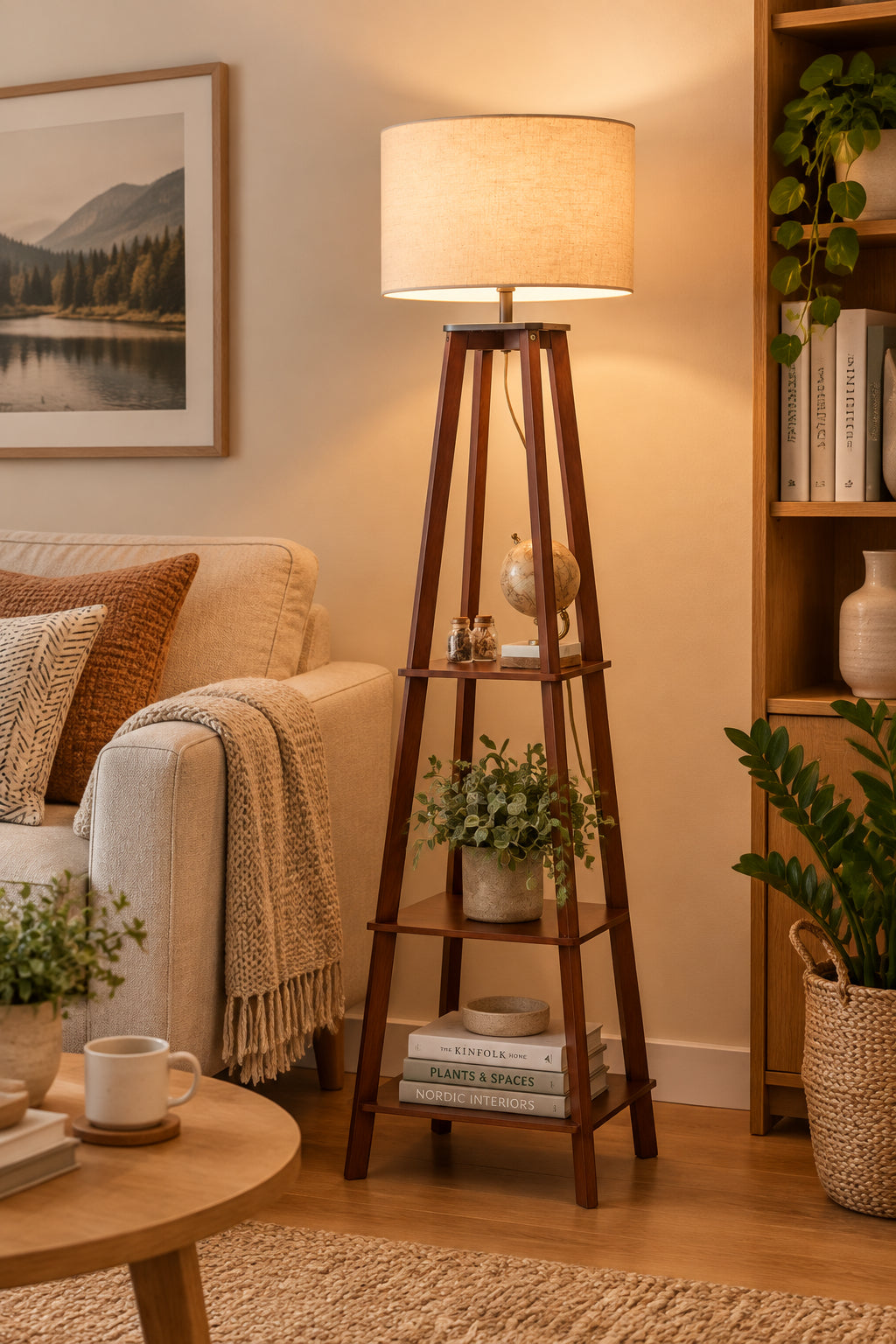 Kirby Floor Lamp with Storage - Walnut 59.75"-Lighting-DECOROLALA