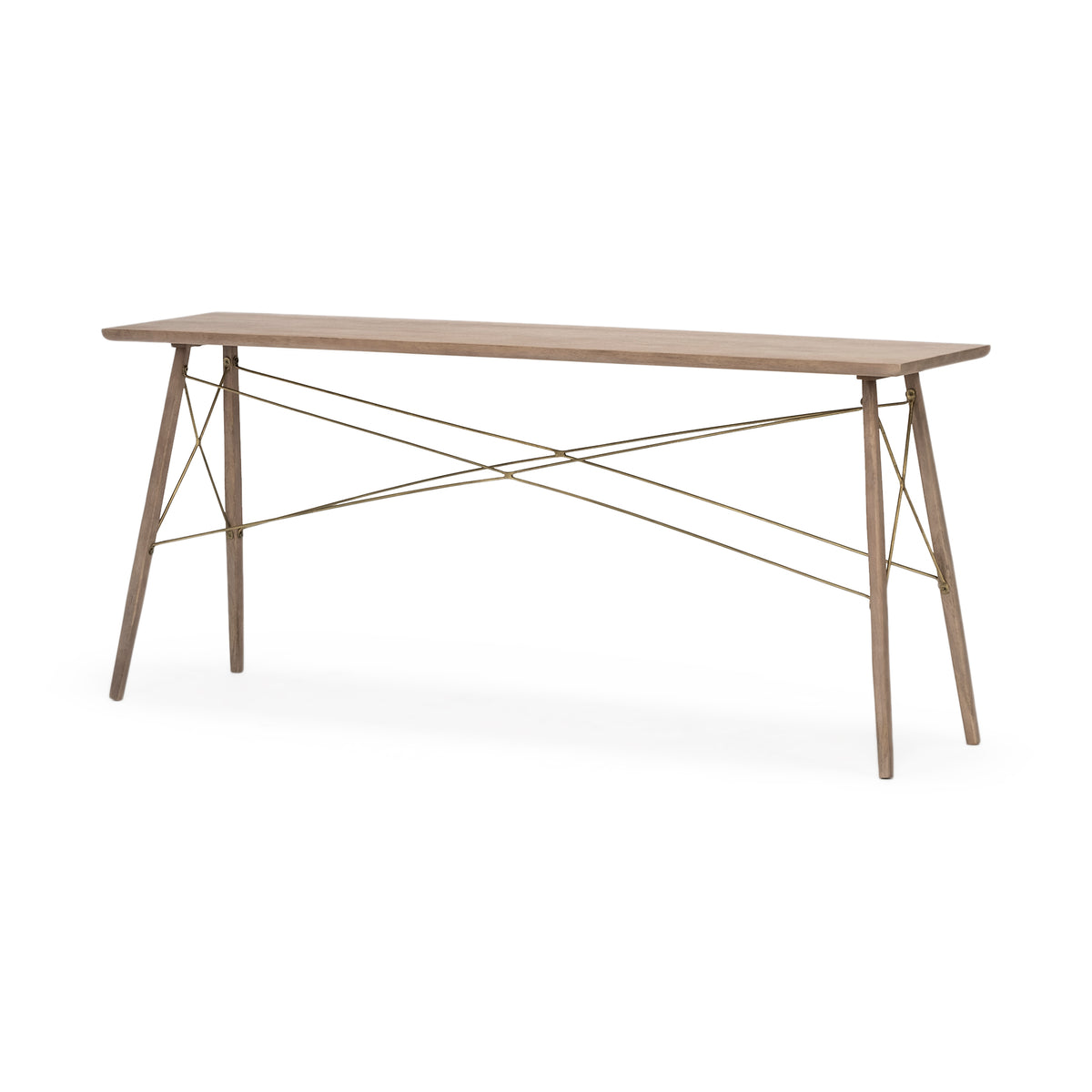 Kirby I 66L x 16W Brown Wooden Cross Braced Console Table-Console Tables-DECOROLALA