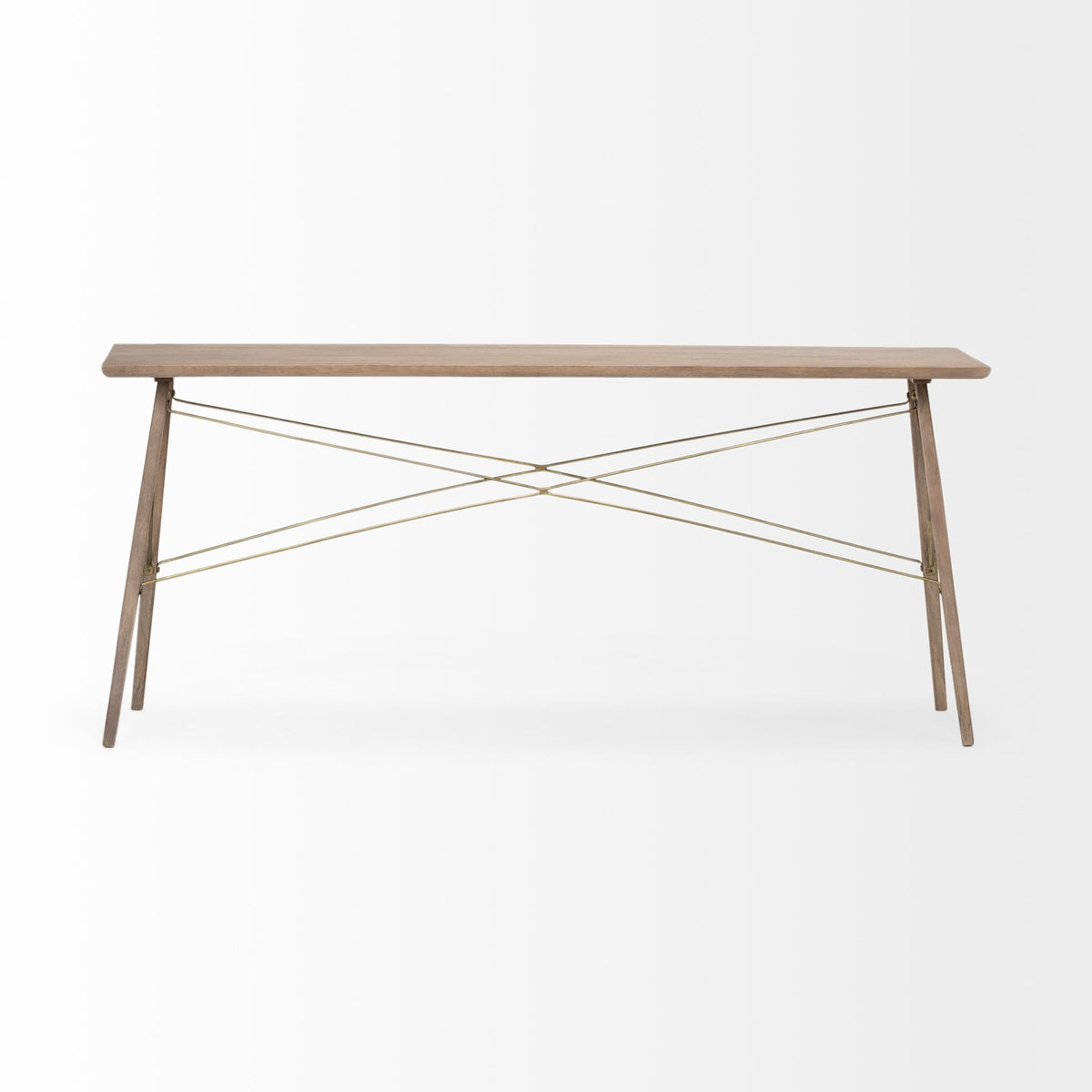 Kirby I 66L x 16W Brown Wooden Cross Braced Console Table-Console Tables-DECOROLALA