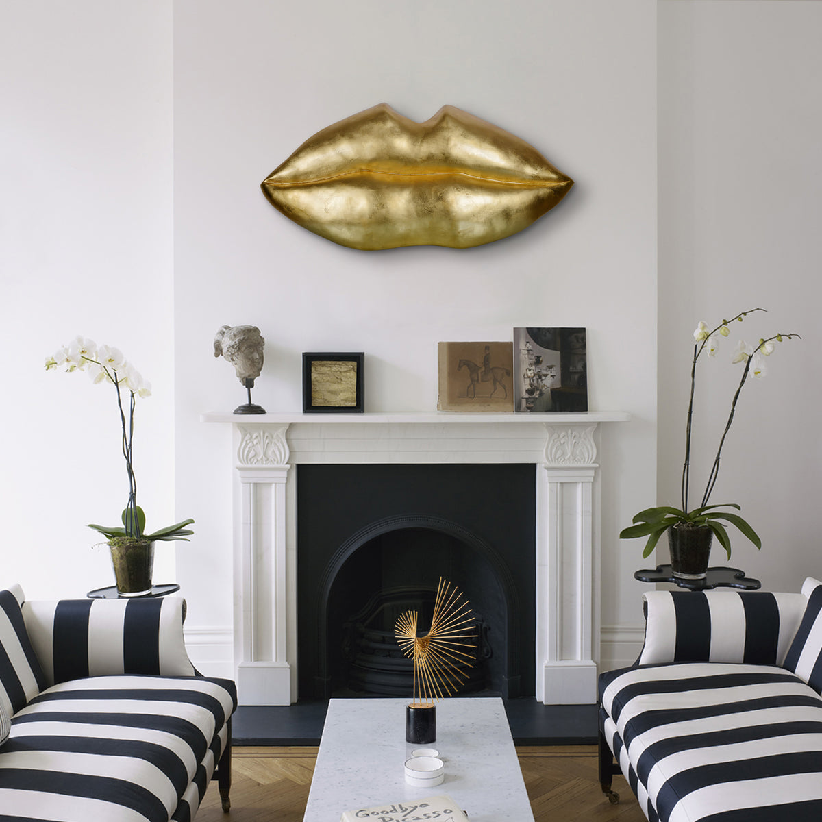 Kiss Kiss 49" Wide Wall Art, Gold-Wall Art Prints-DECOROLALA