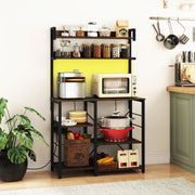 Kitchen Bakers Rack with Power Outlet 5-Tier Microwave Oven Stand with LED Lights-Rustic Brown-Baker’s Racks-DECOROLALA