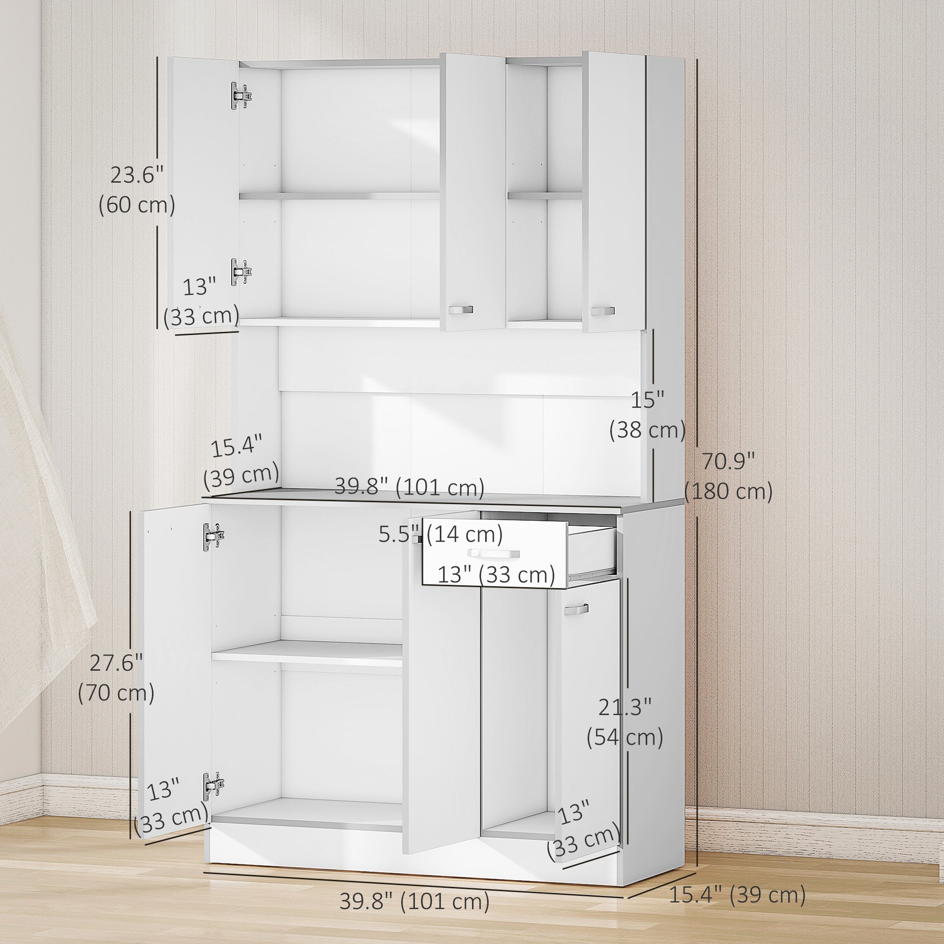 Kitchen Buffet Hutch 71" White 6 Door-DECOROLALA