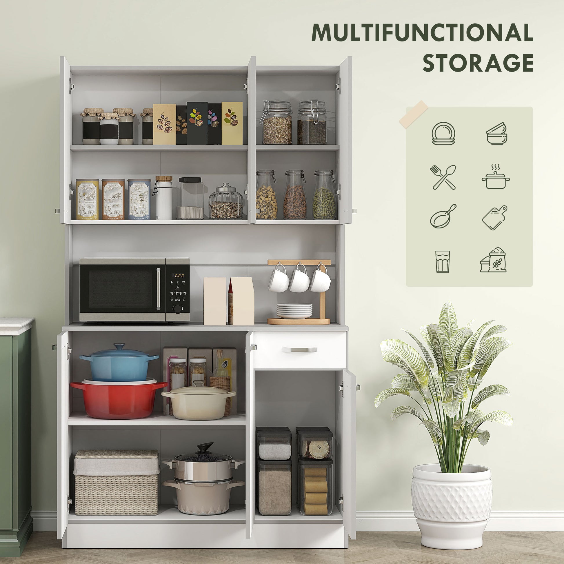 Kitchen Buffet Hutch 71" White 6 Door-DECOROLALA