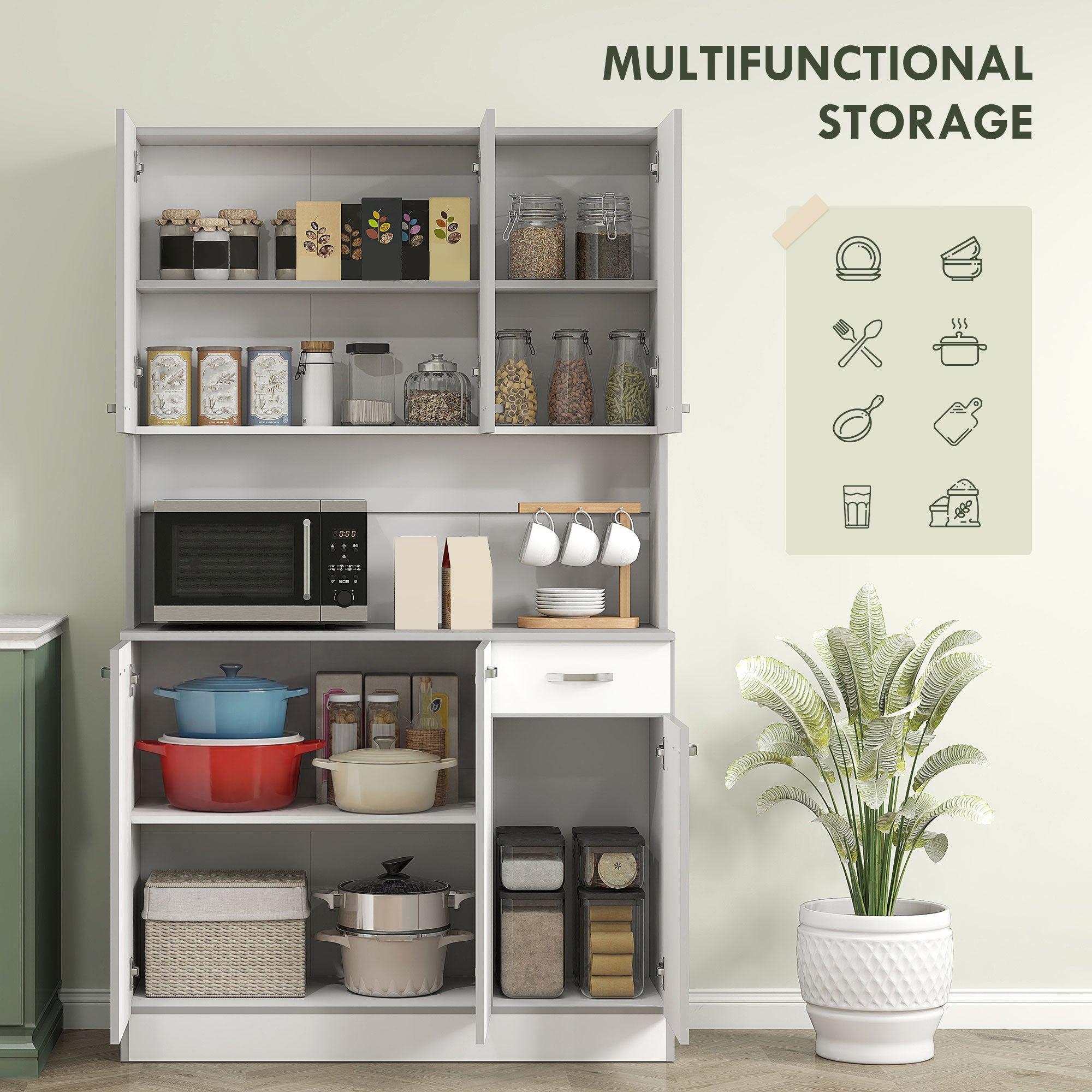 Kitchen Buffet Hutch 71" White 6 Door-DECOROLALA