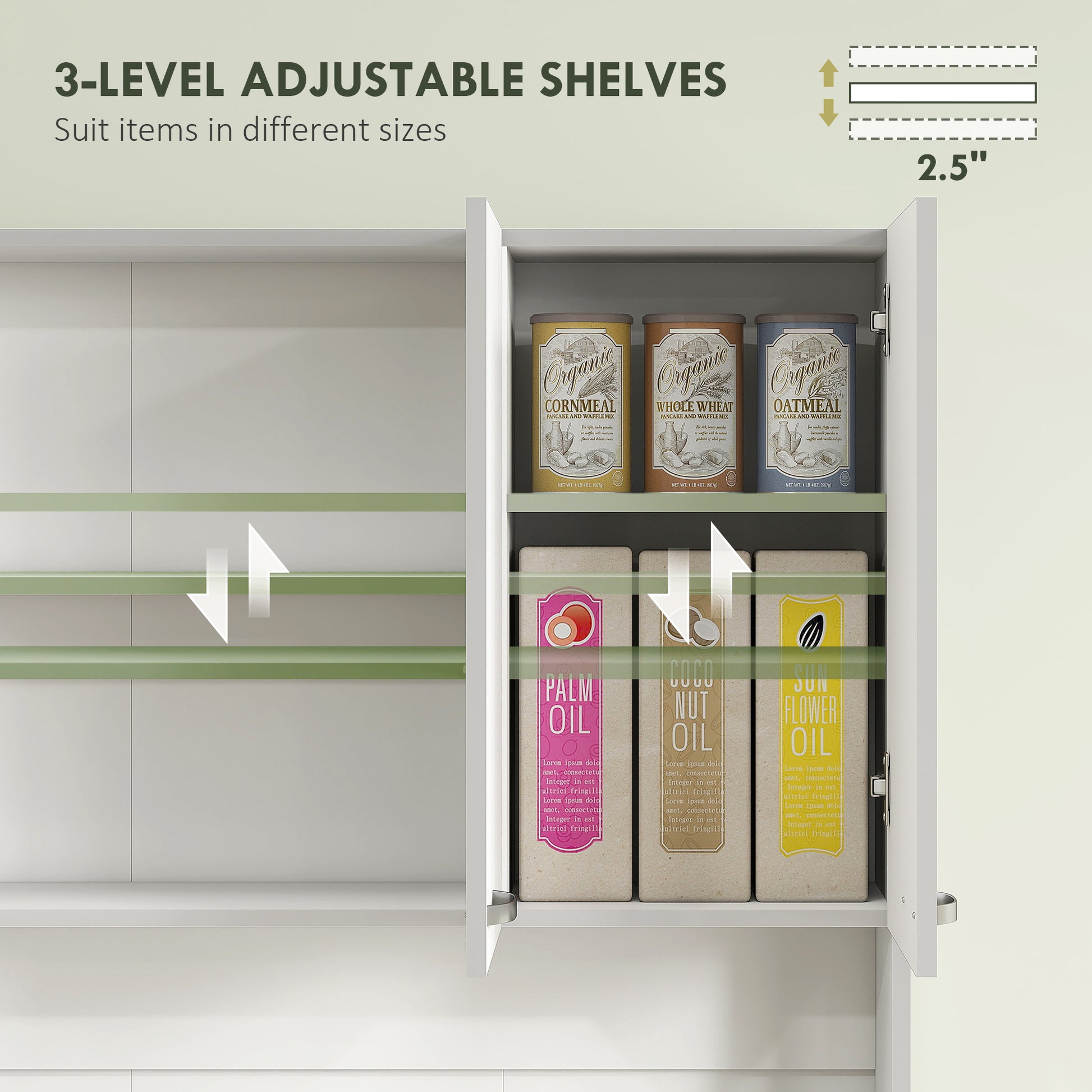 Kitchen Buffet Hutch 71" White 6 Door-DECOROLALA