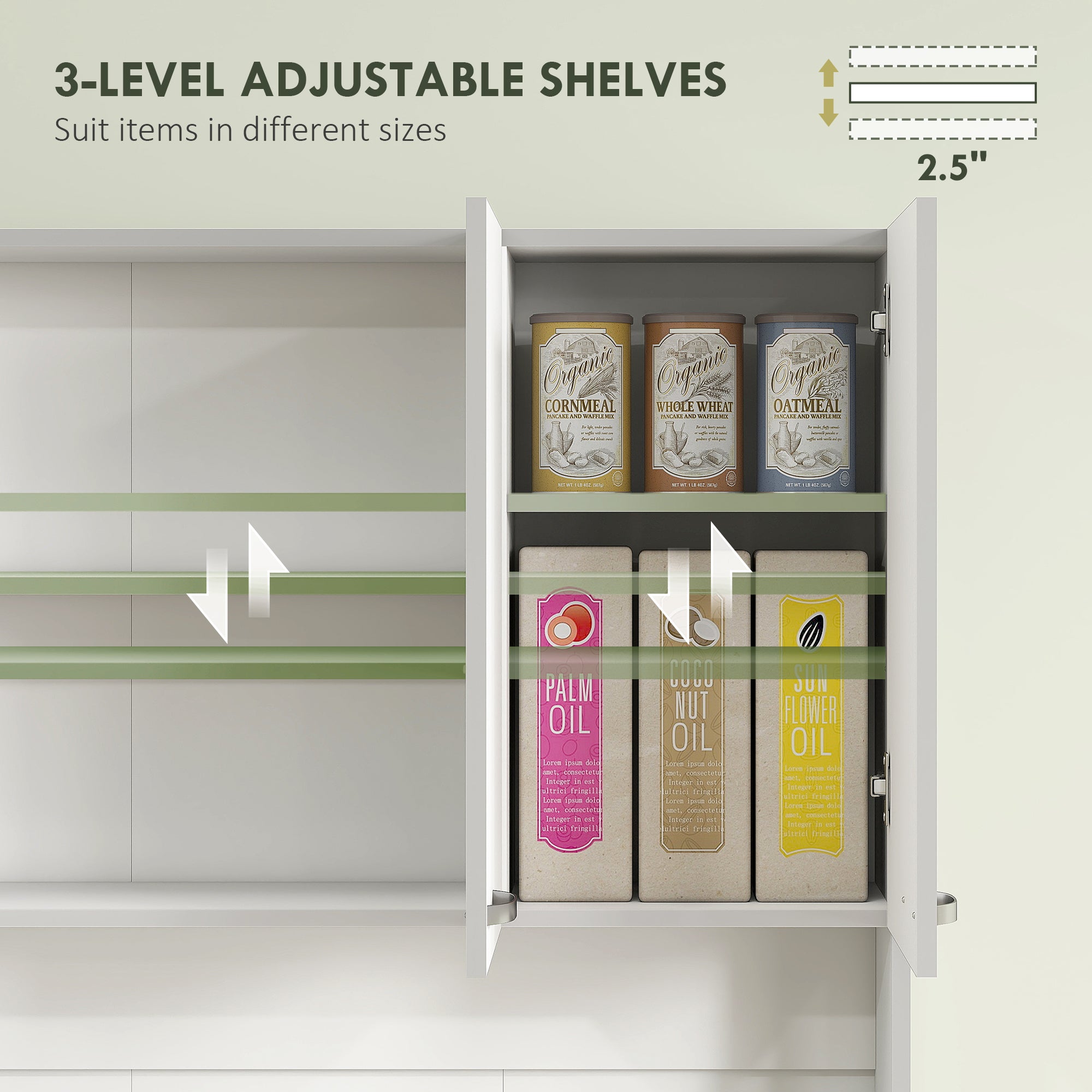 Kitchen Buffet Hutch 71" White 6 Door-DECOROLALA