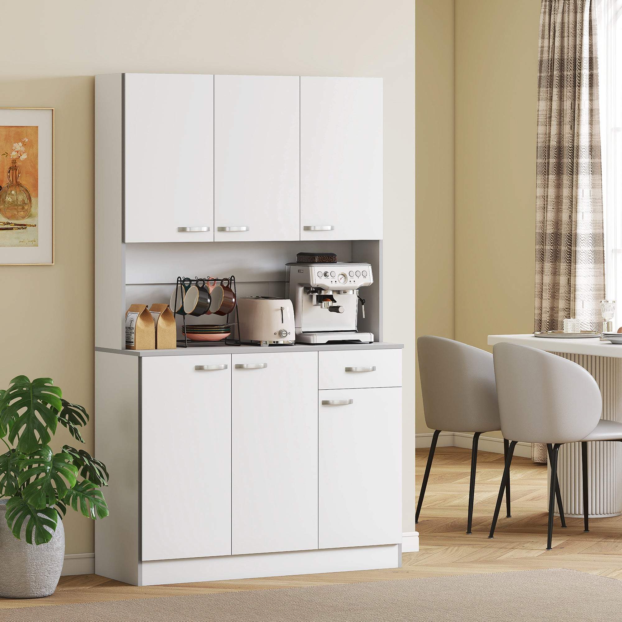 Kitchen Buffet Hutch 71" White 6 Door-DECOROLALA