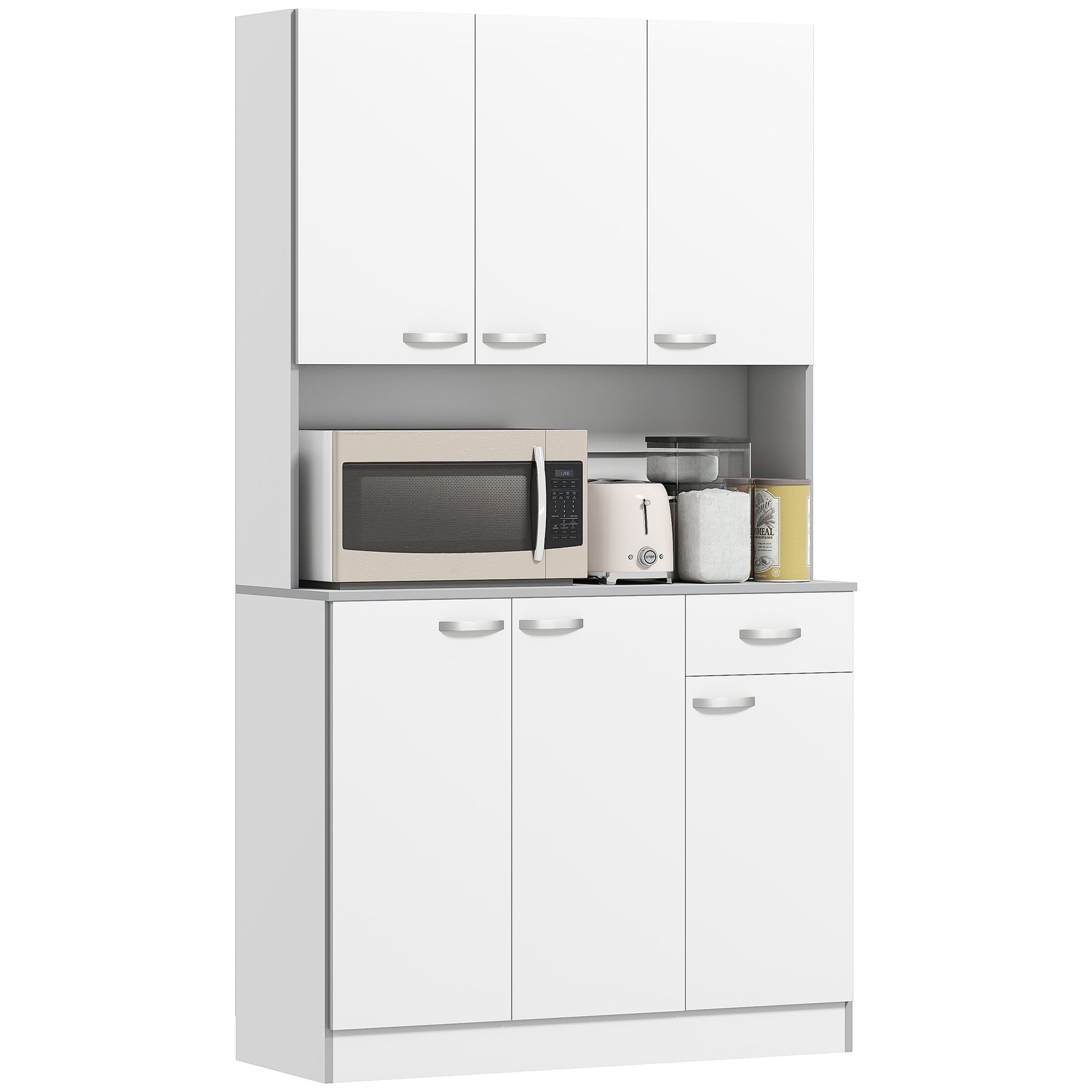 Kitchen Buffet Hutch 71" White 6 Door-DECOROLALA