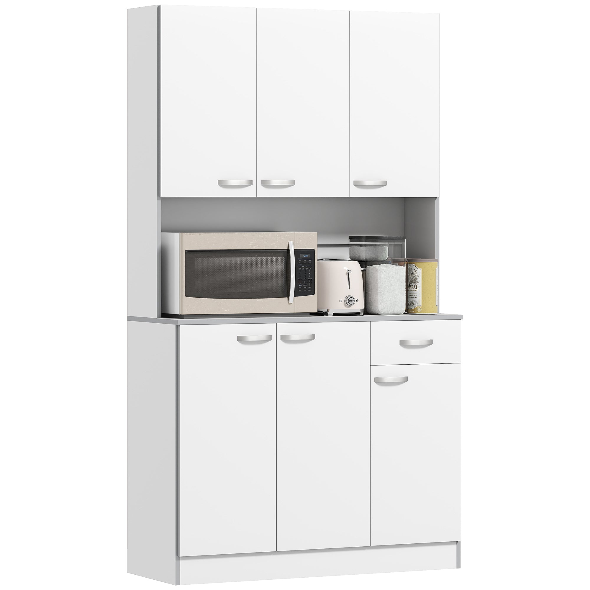 Kitchen Buffet Hutch 71" White 6 Door-DECOROLALA