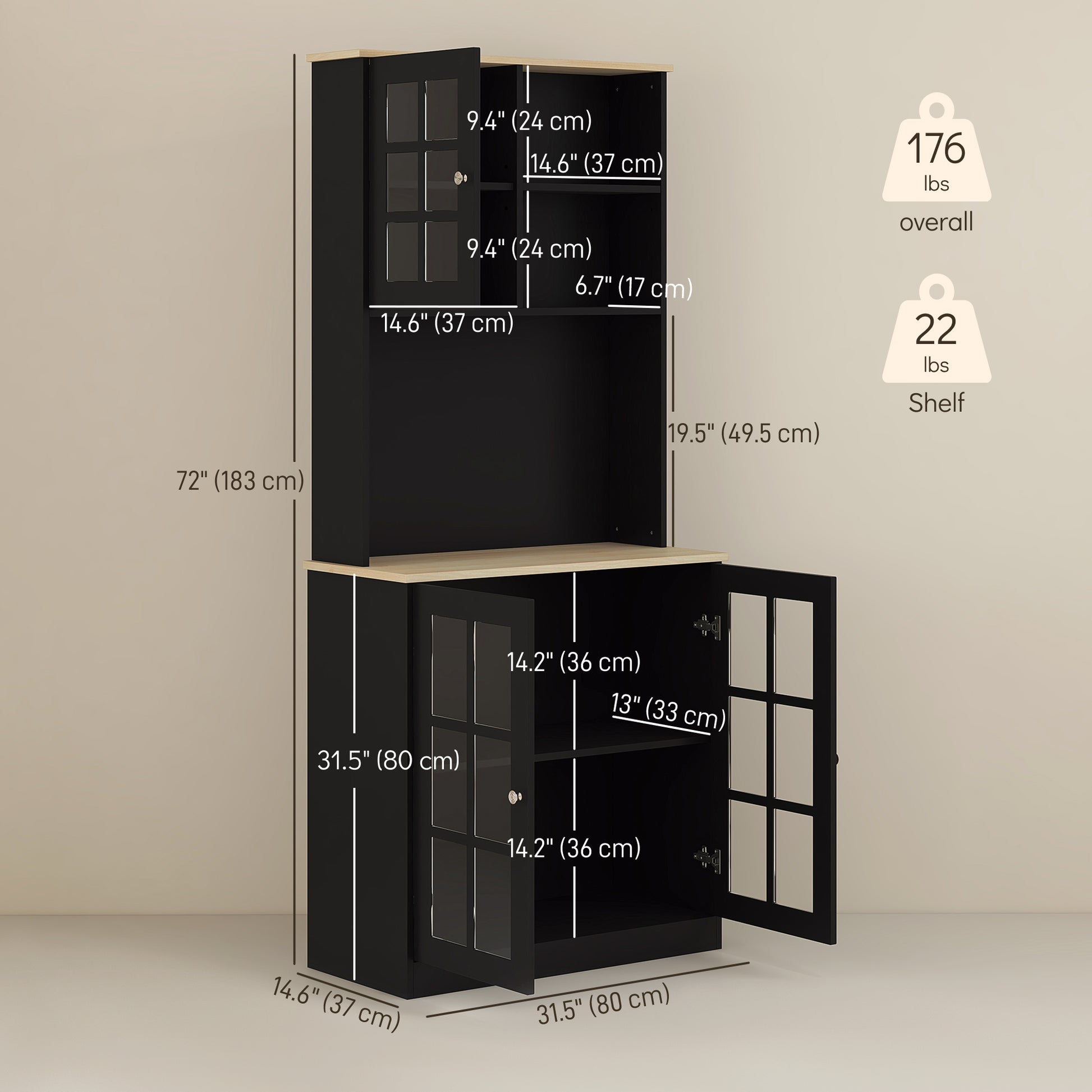 Kitchen Buffet Hutch - Black 72" Storage Cabinet-DECOROLALA