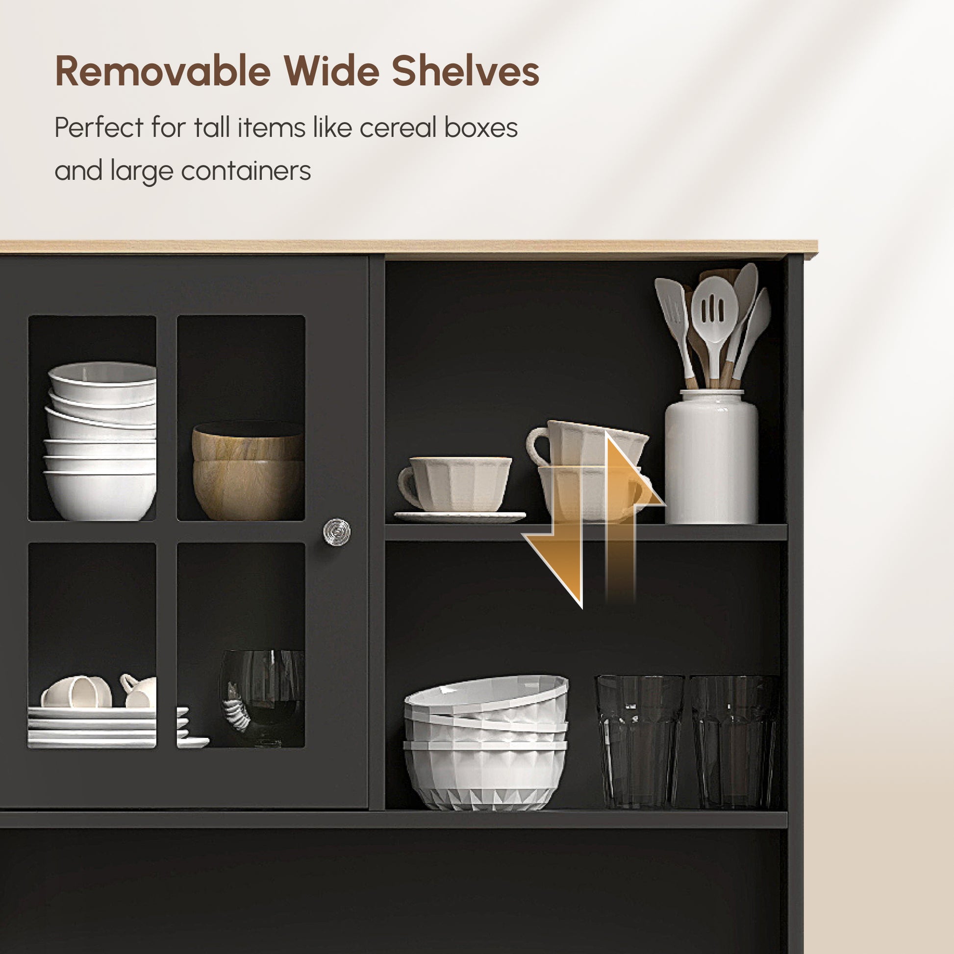 Kitchen Buffet Hutch - Black 72" Storage Cabinet-DECOROLALA
