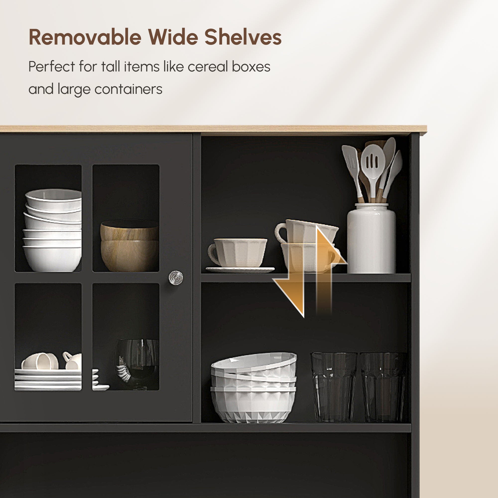 Kitchen Buffet Hutch - Black 72" Storage Cabinet-DECOROLALA
