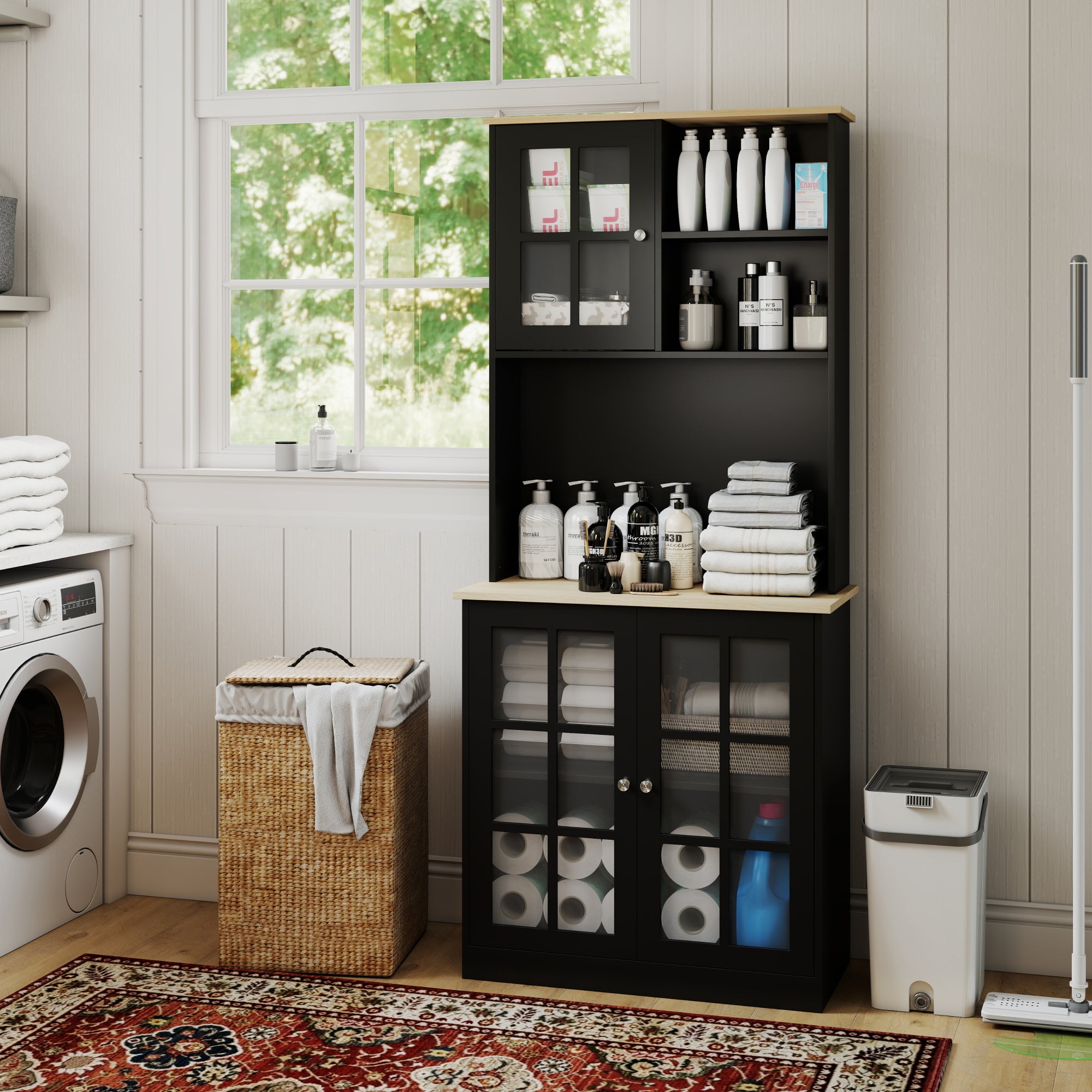 Kitchen Buffet Hutch - Black 72" Storage Cabinet-DECOROLALA