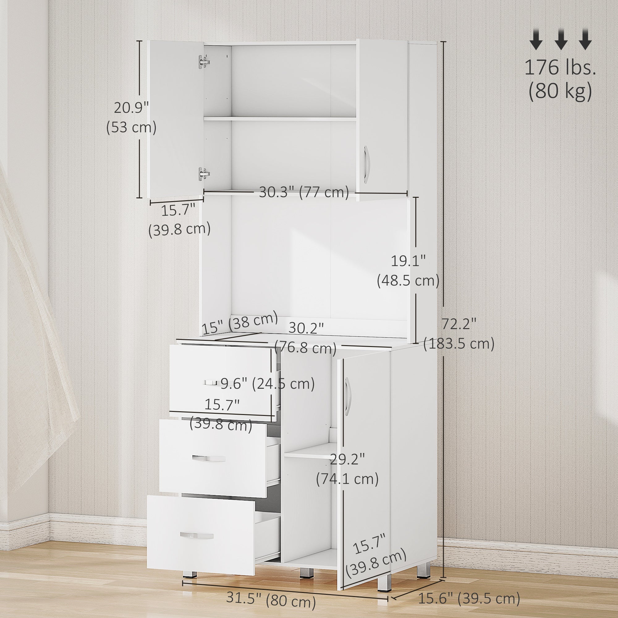 Kitchen Buffet Hutch Cabinet - White 72"-DECOROLALA