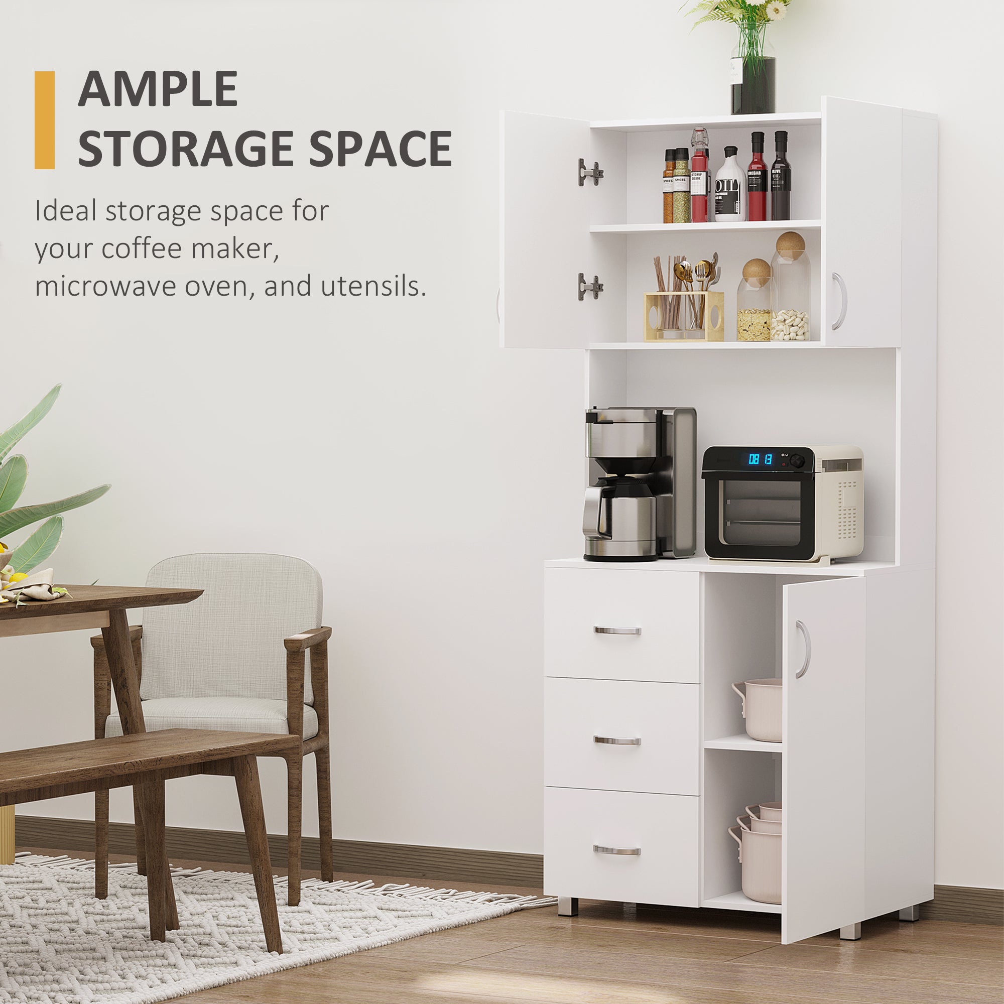 Kitchen Buffet Hutch Cabinet - White 72"-DECOROLALA