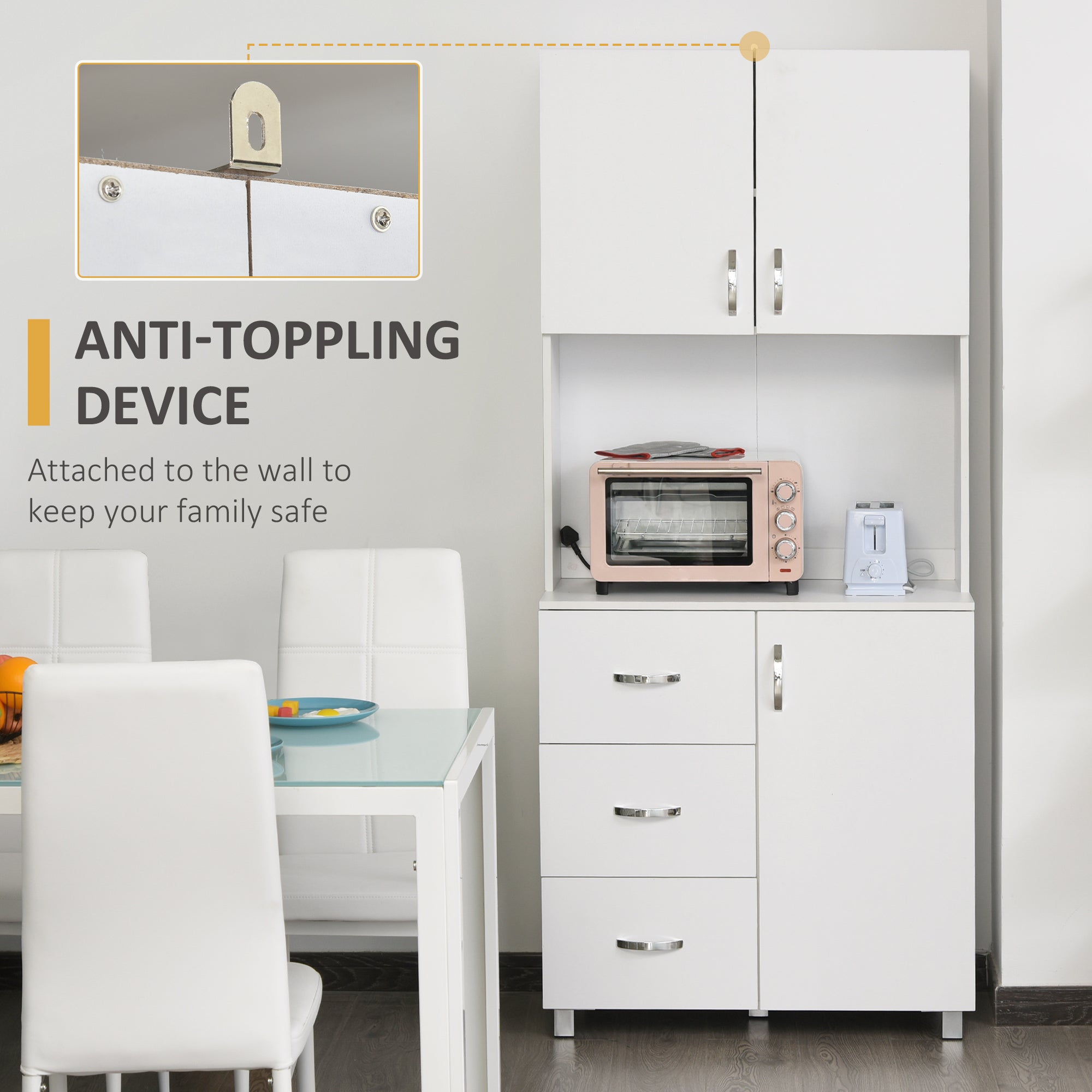 Kitchen Buffet Hutch Cabinet - White 72"-DECOROLALA