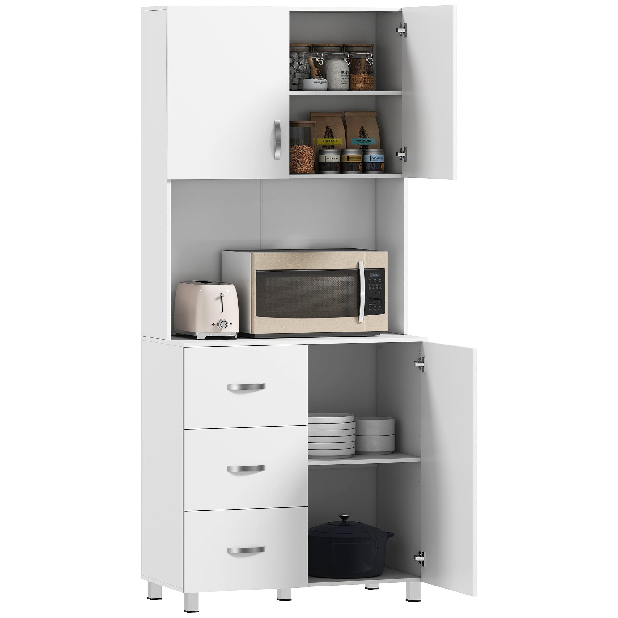 Kitchen Buffet Hutch Cabinet - White 72"-DECOROLALA