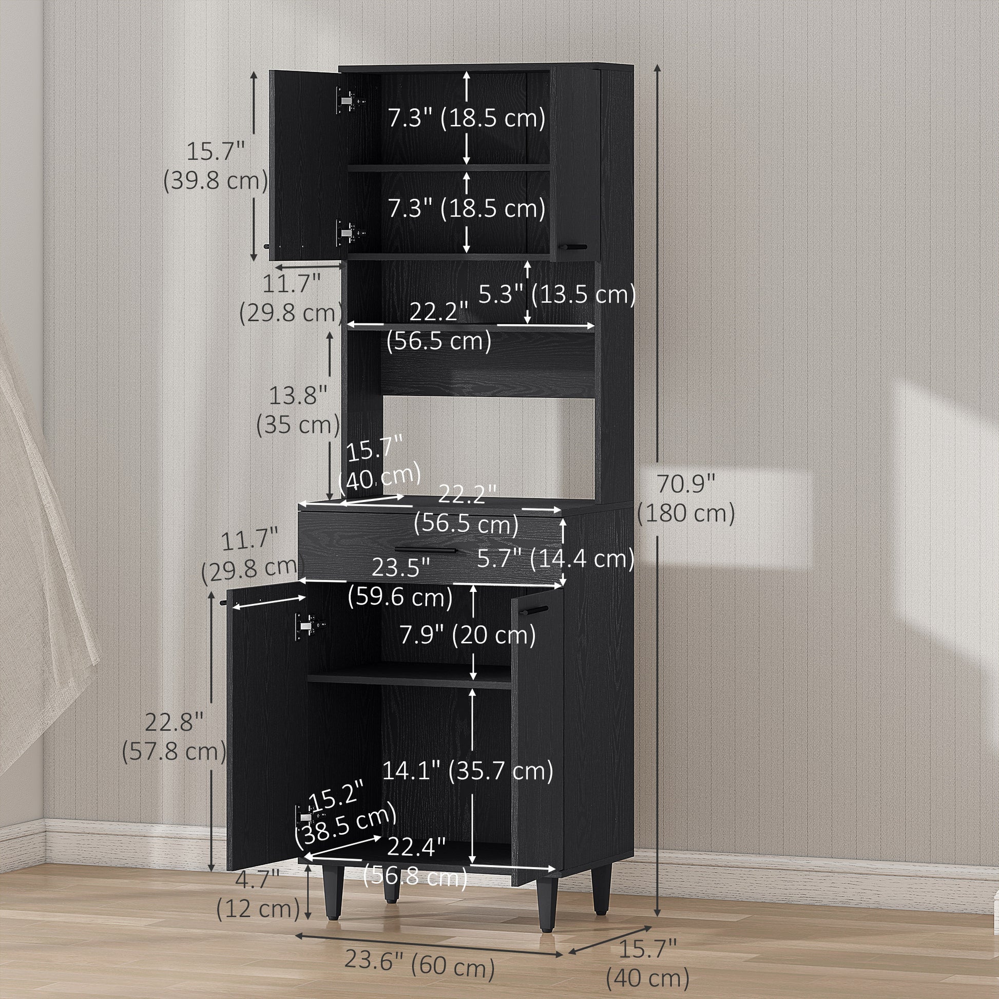Kitchen Buffet with Hutch - Black 70.75"H Storage-DECOROLALA