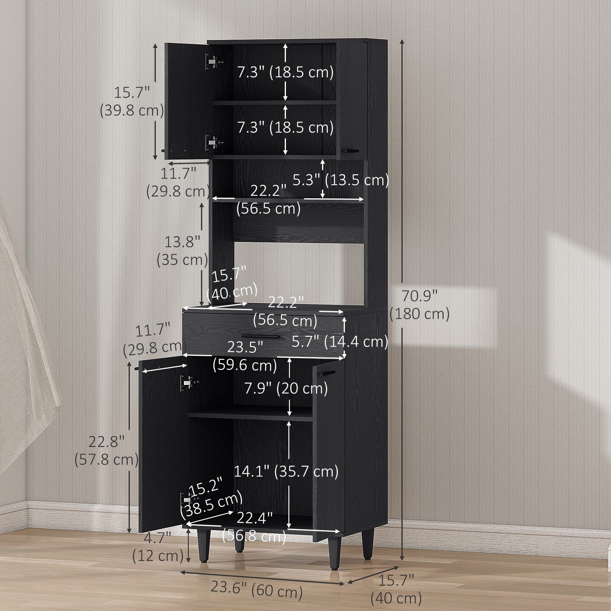 Kitchen Buffet with Hutch - Black 70.75"H Storage-DECOROLALA