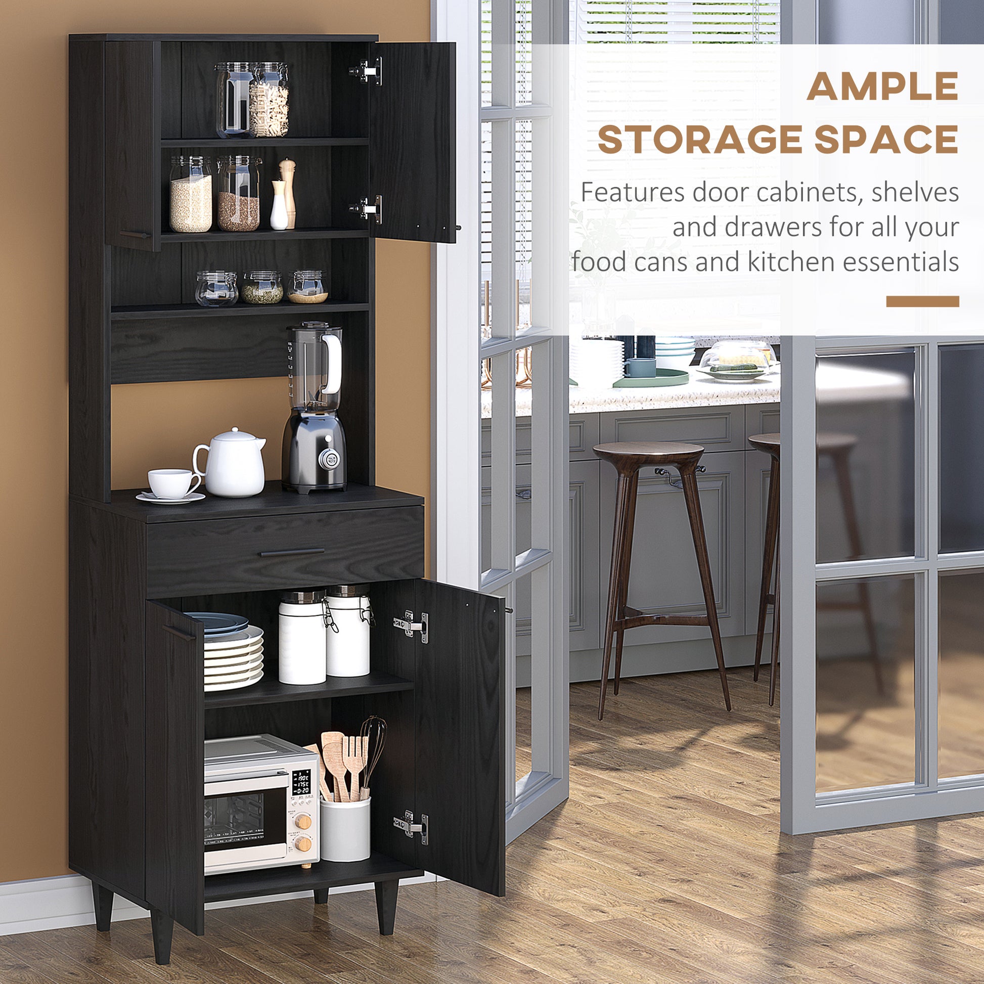 Kitchen Buffet with Hutch - Black 70.75"H Storage-DECOROLALA