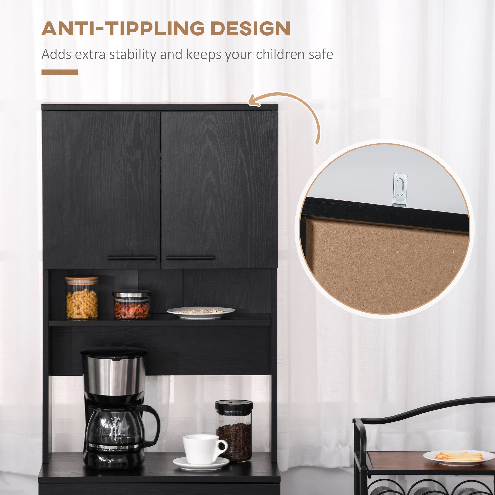 Kitchen Buffet with Hutch - Black 70.75"H Storage-DECOROLALA