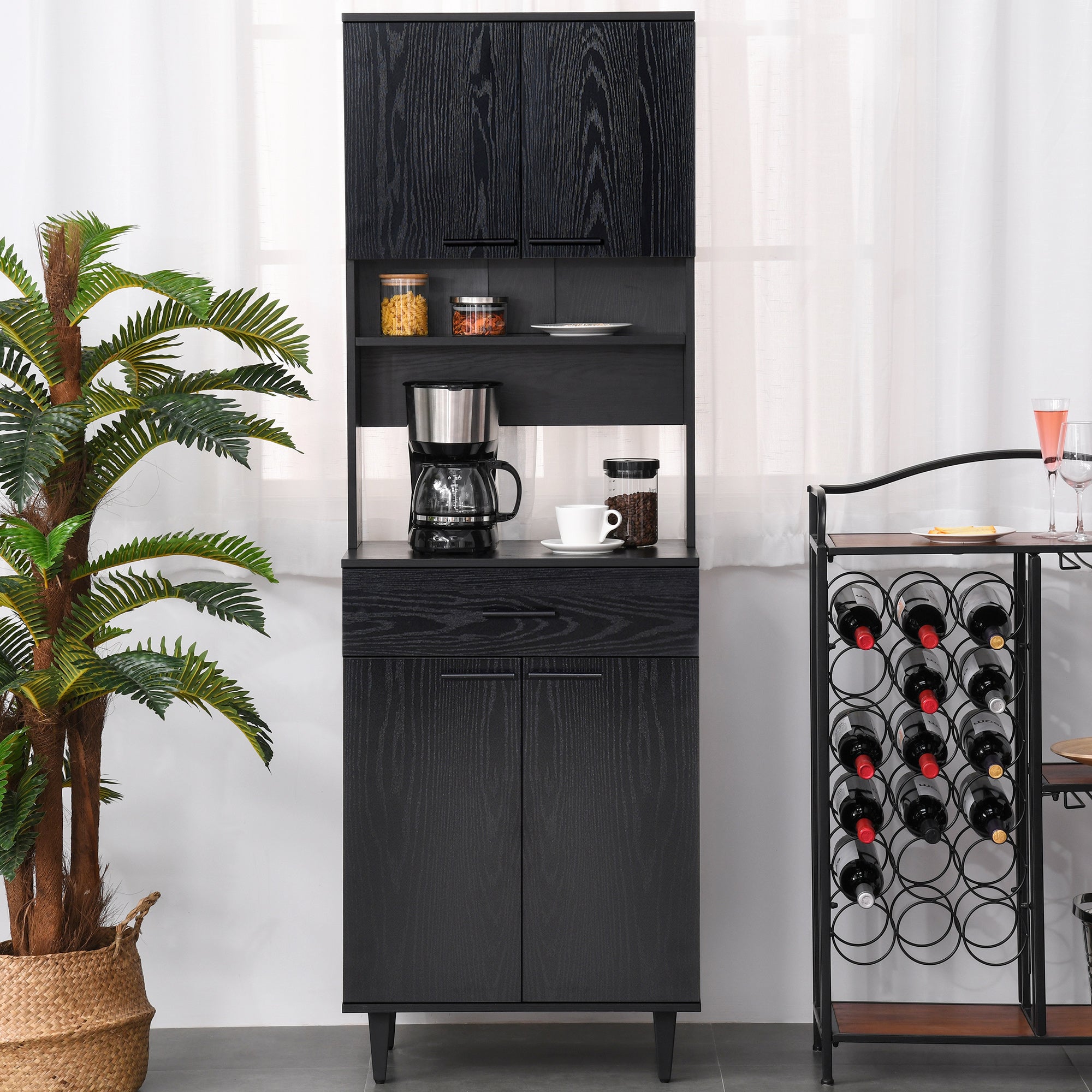 Kitchen Buffet with Hutch - Black 70.75"H Storage-DECOROLALA