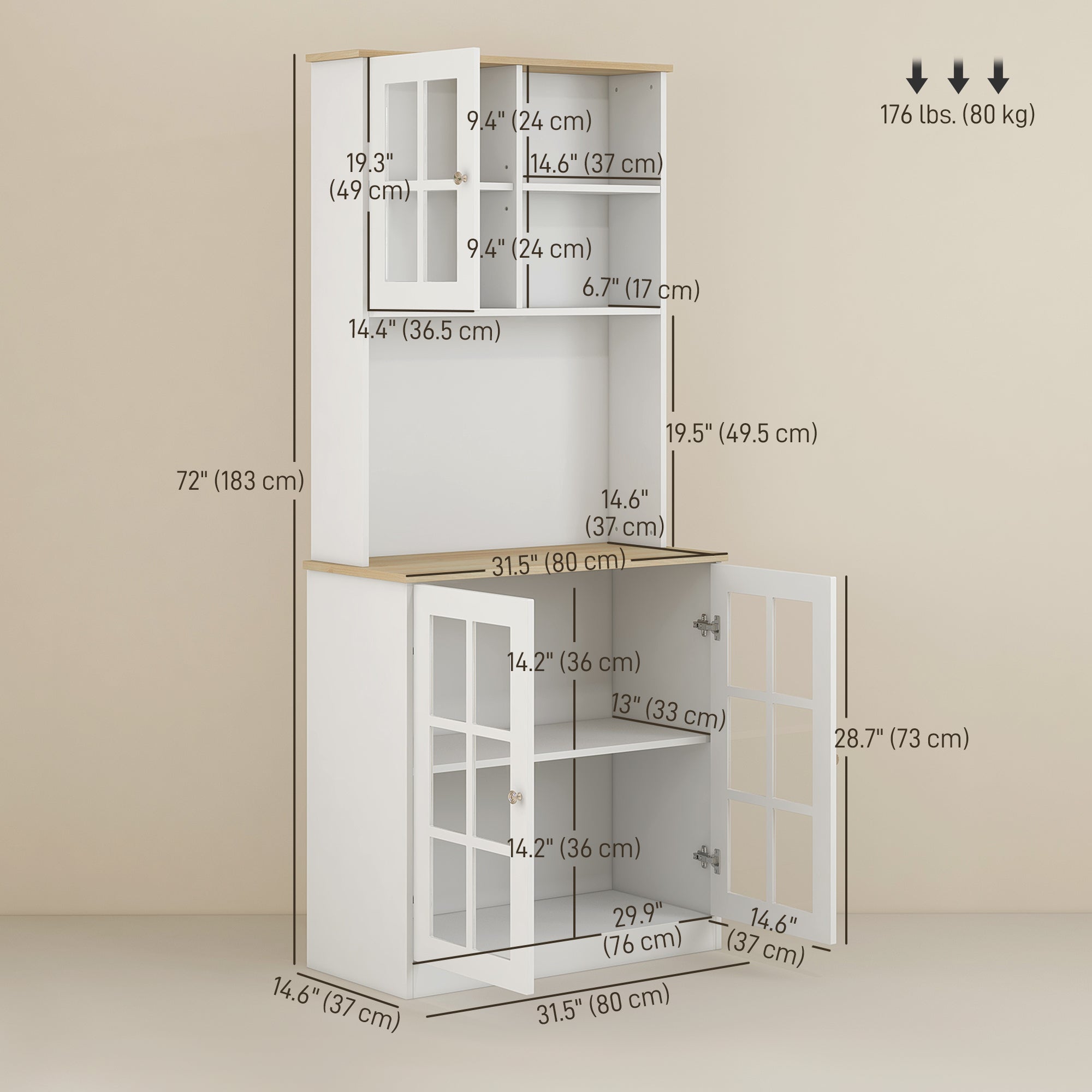Kitchen Buffet with Hutch Storage Cabinet - White-DECOROLALA