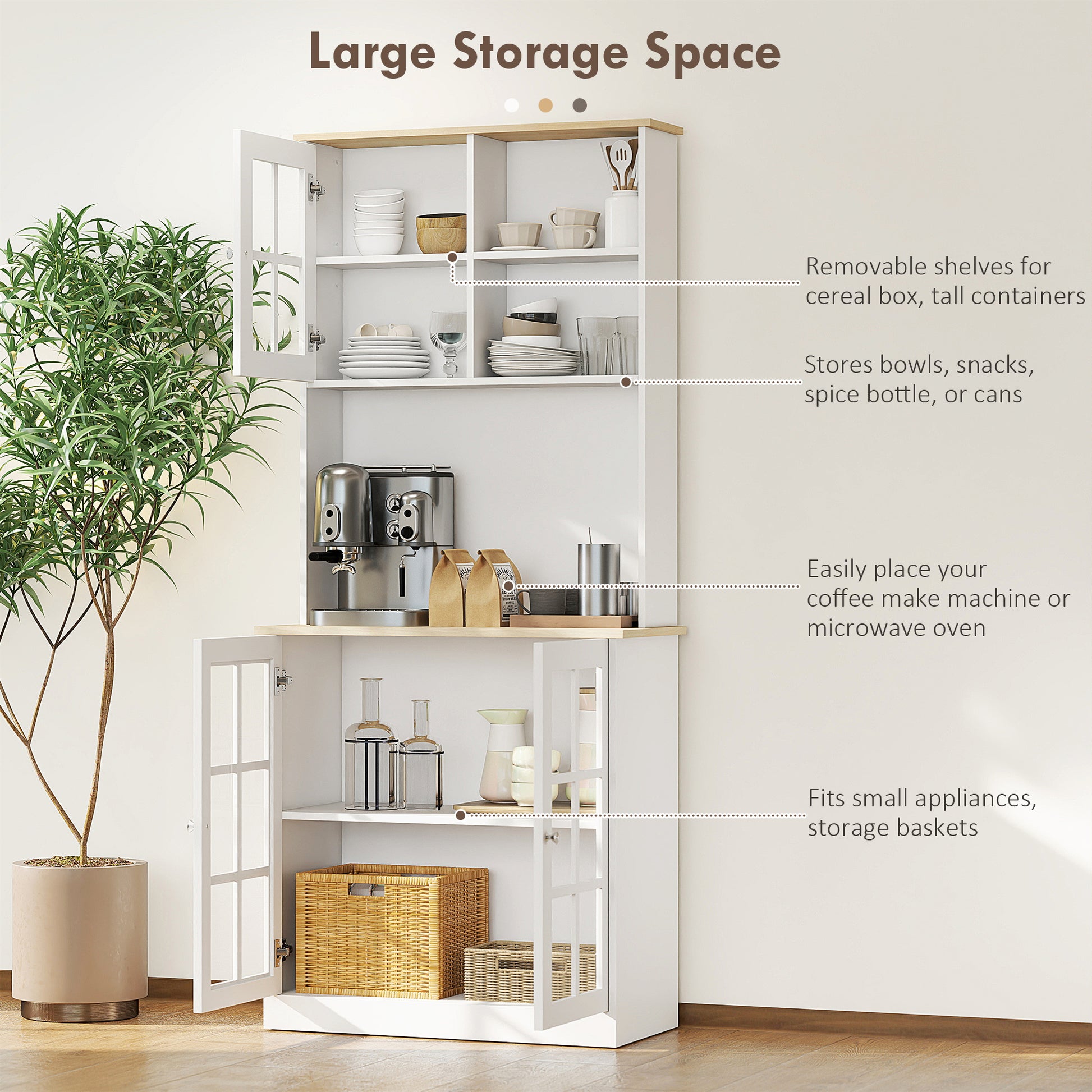 Kitchen Buffet with Hutch Storage Cabinet - White-DECOROLALA