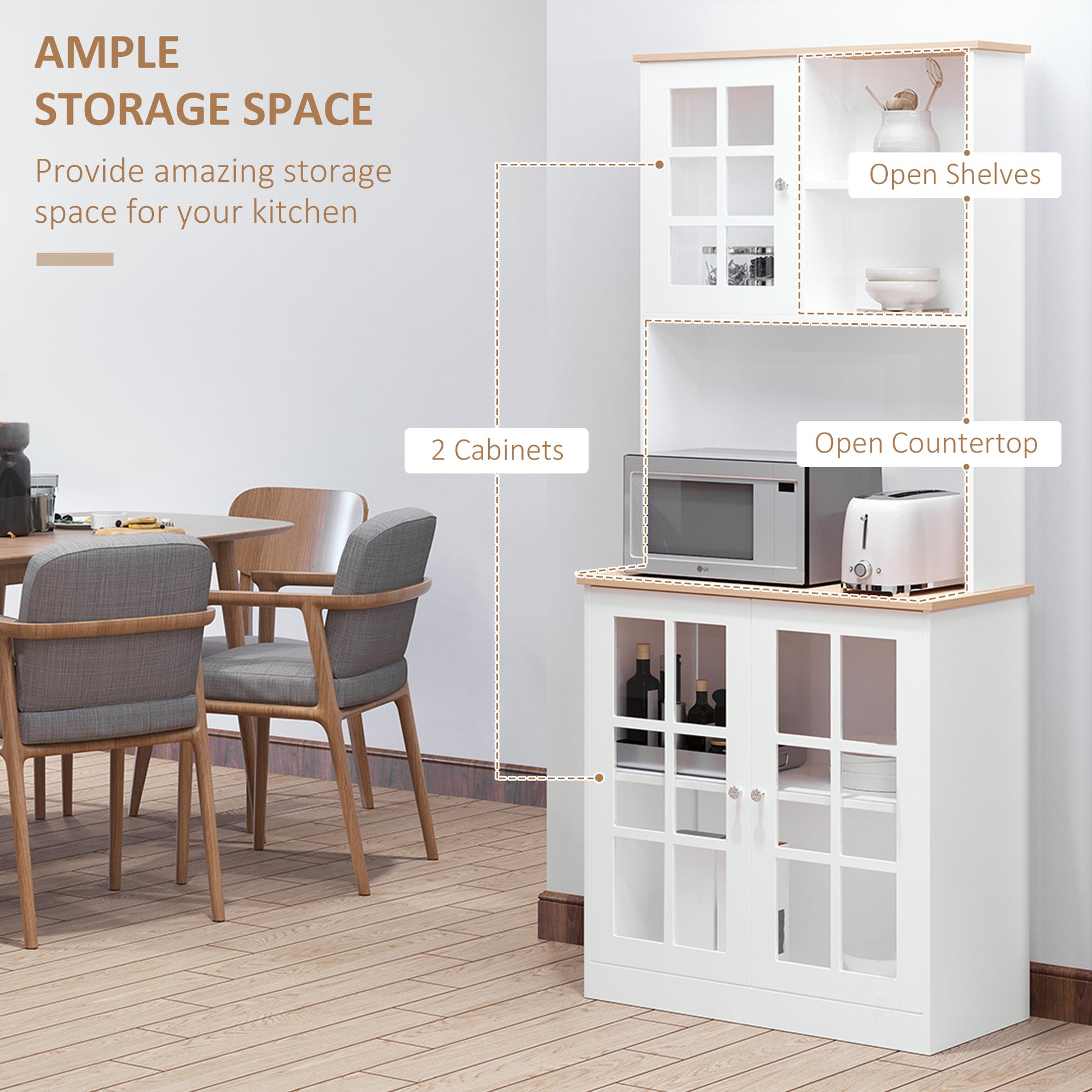 Kitchen Buffet with Hutch Storage Cabinet - White-DECOROLALA
