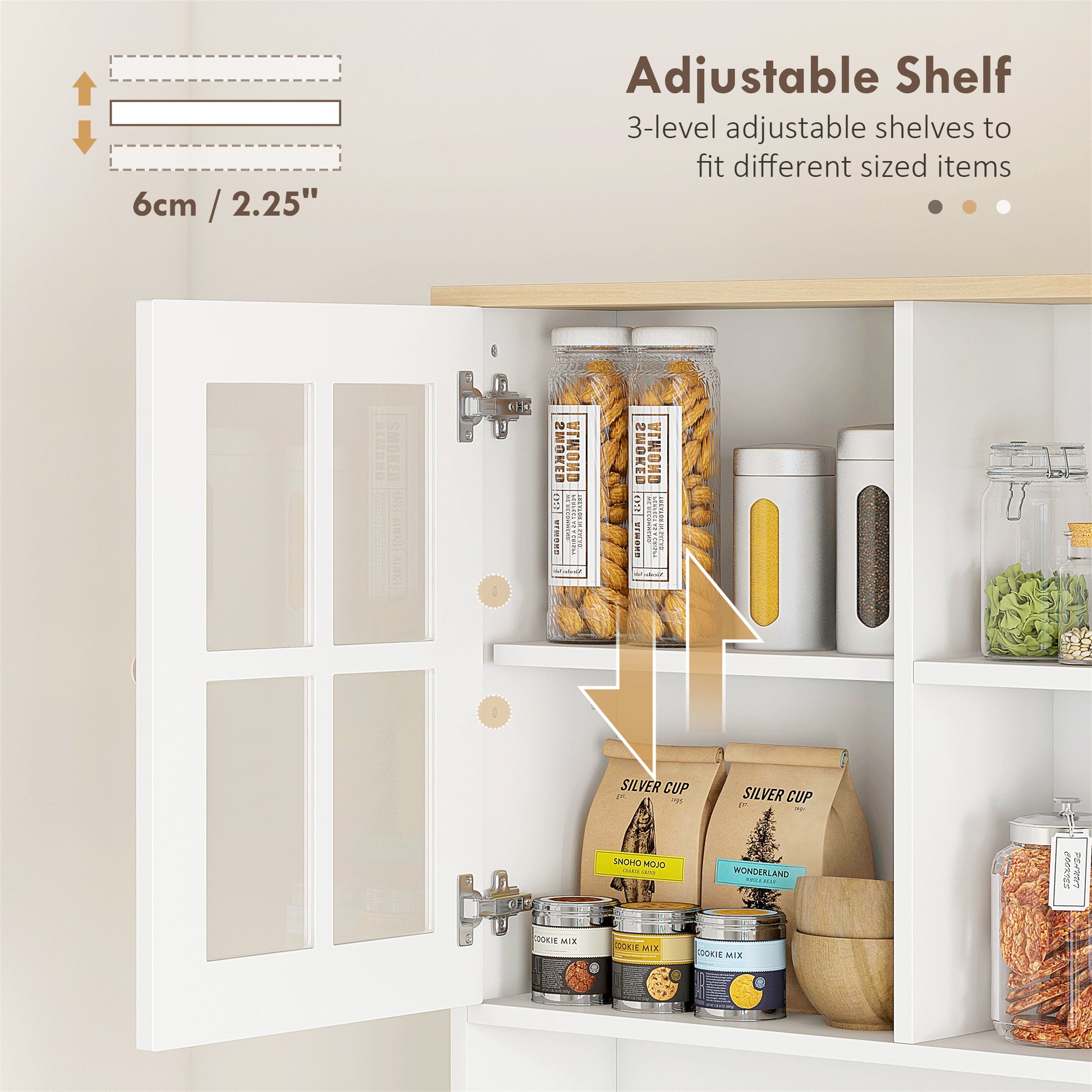 Kitchen Buffet with Hutch Storage Cabinet - White-DECOROLALA