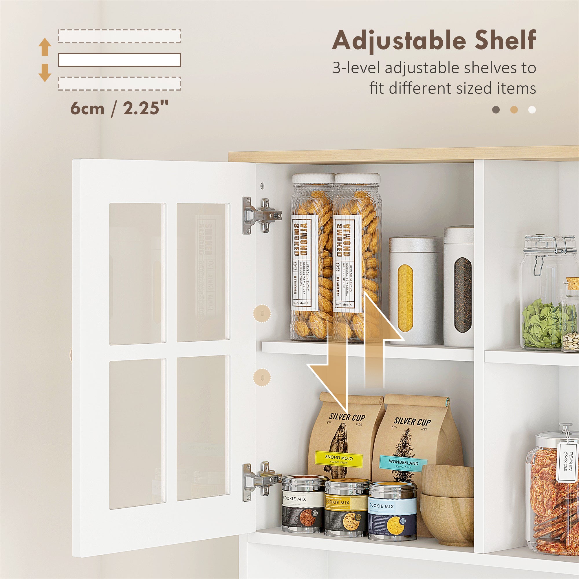 Kitchen Buffet with Hutch Storage Cabinet - White-DECOROLALA