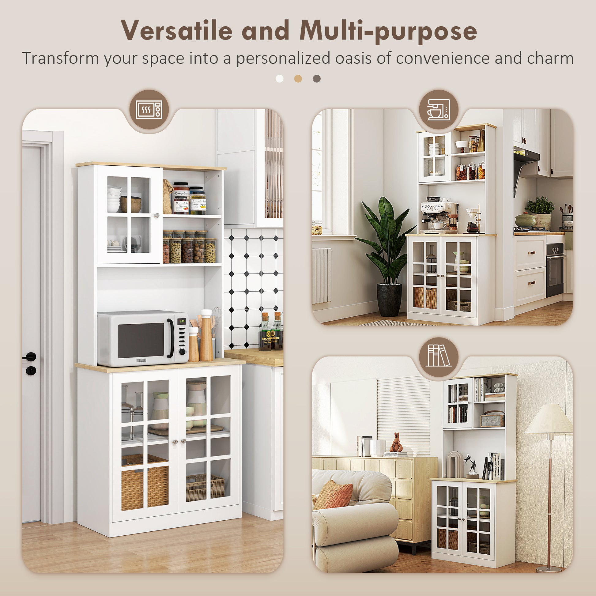 Kitchen Buffet with Hutch Storage Cabinet - White-DECOROLALA