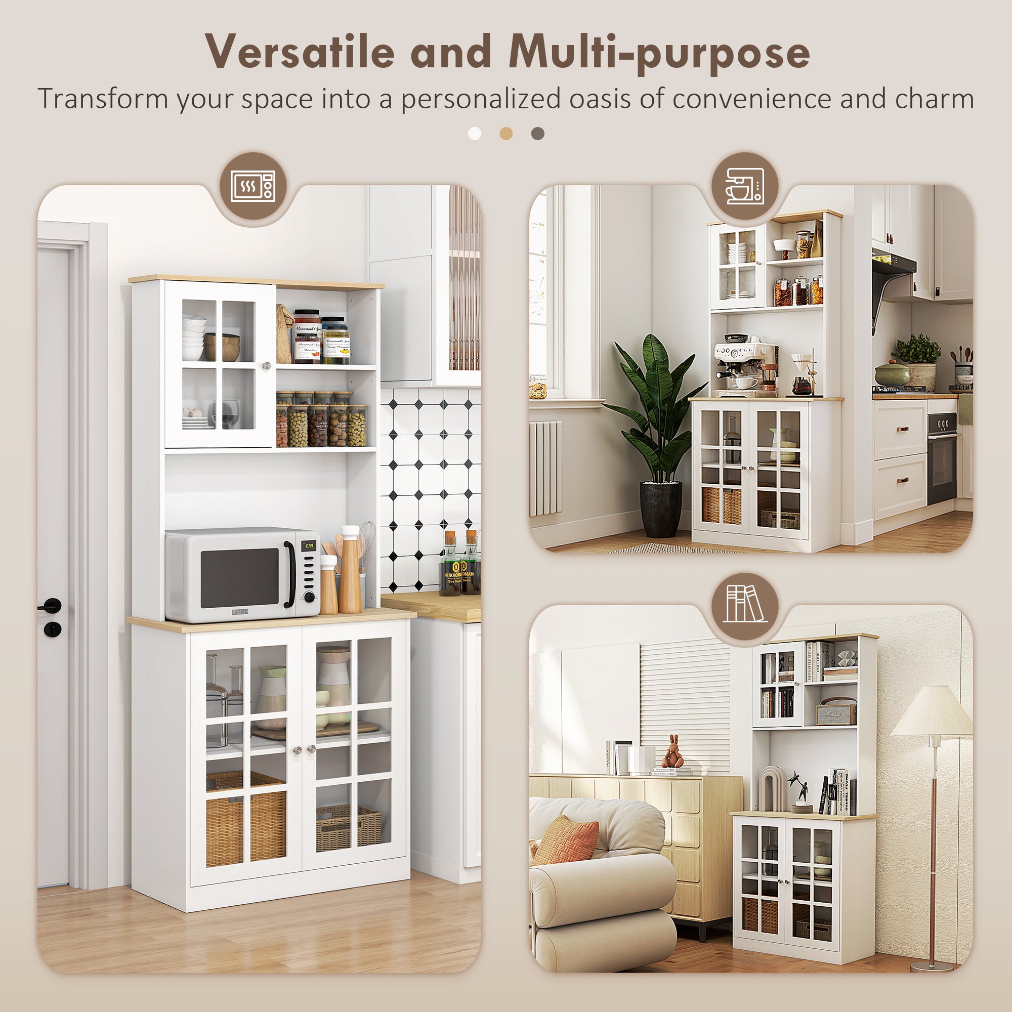 Kitchen Buffet with Hutch Storage Cabinet - White-DECOROLALA