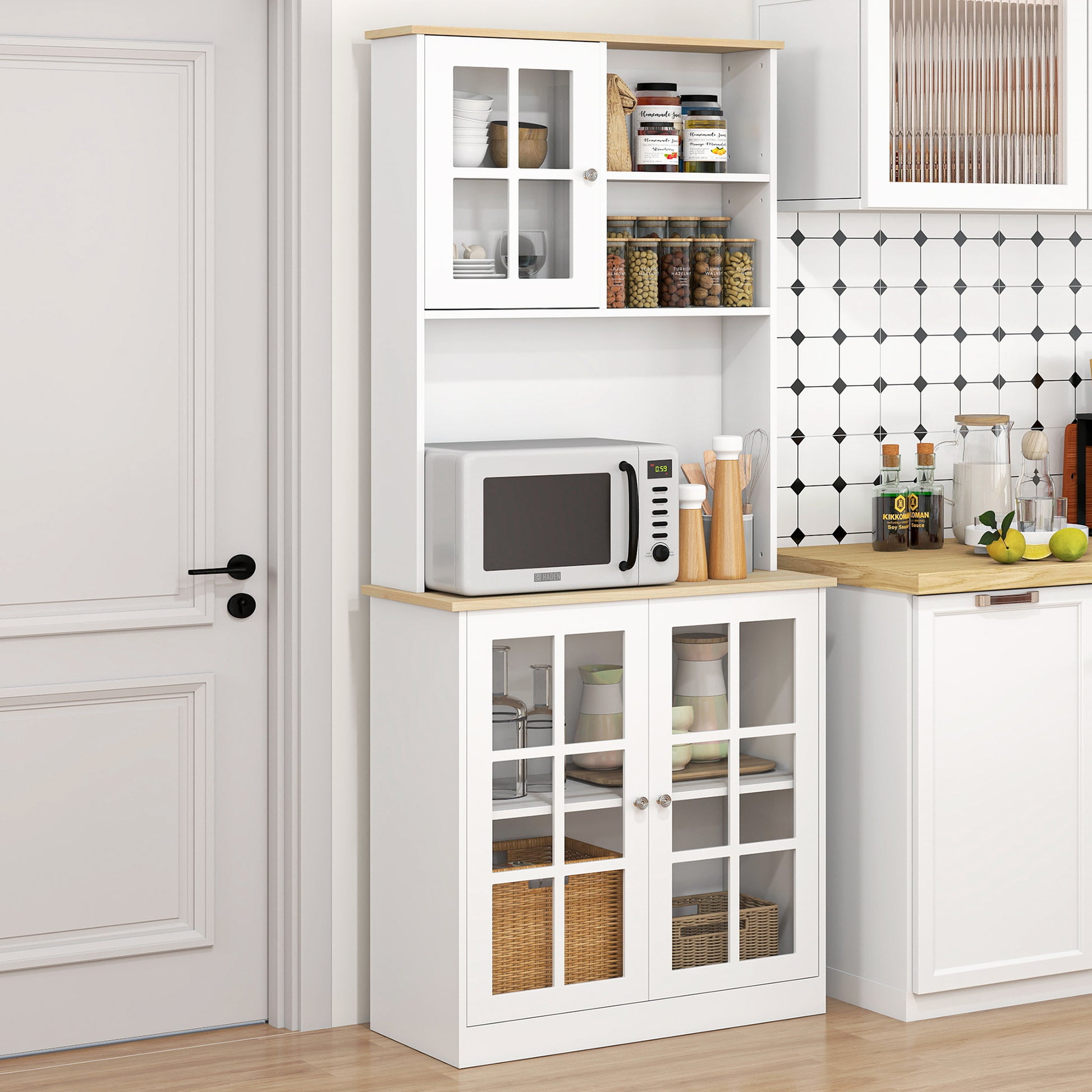 Kitchen Buffet with Hutch Storage Cabinet - White-DECOROLALA