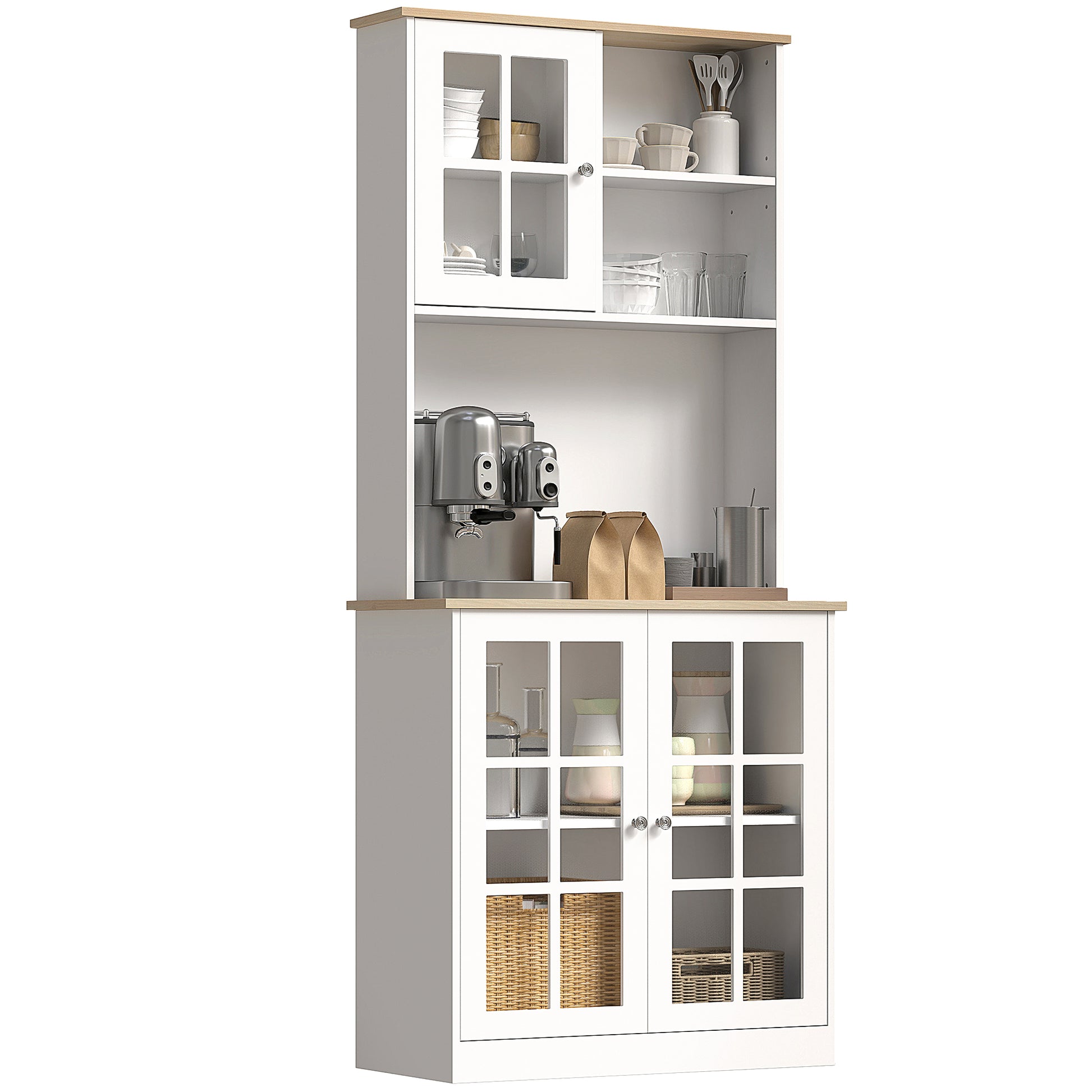 Kitchen Buffet with Hutch Storage Cabinet - White-DECOROLALA