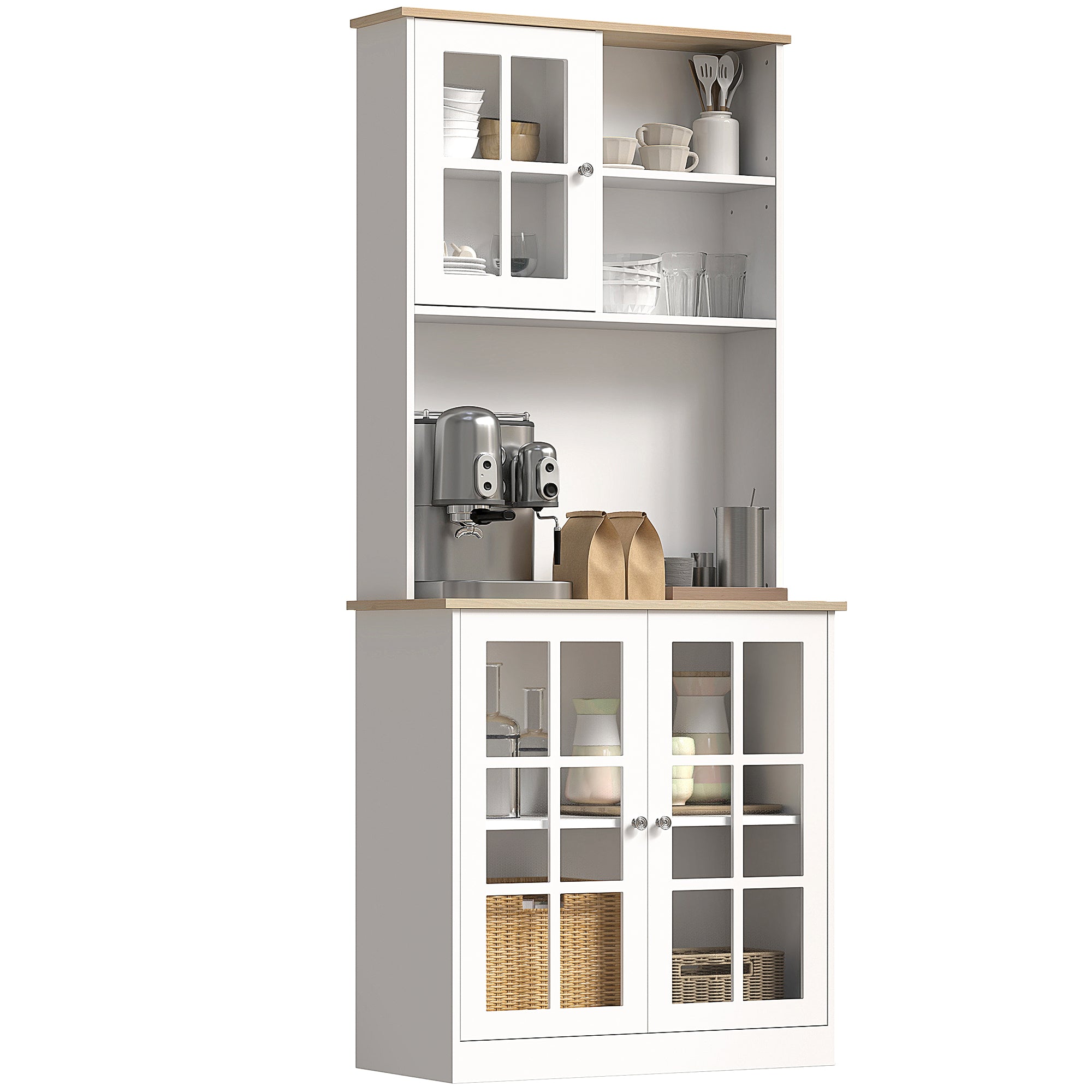 Kitchen Buffet with Hutch Storage Cabinet - White-DECOROLALA