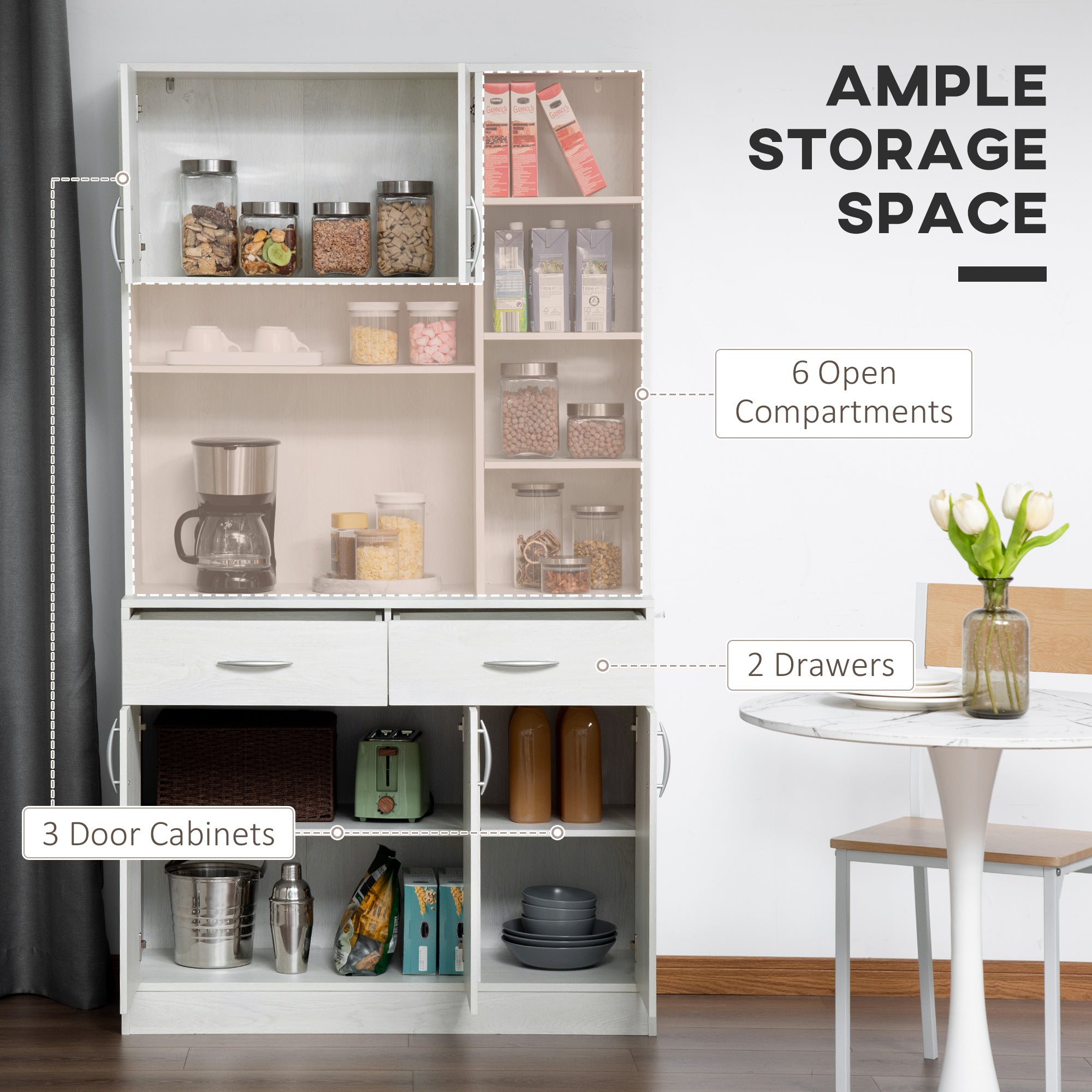 Kitchen Hutch Cabinet 71" Ash White-DECOROLALA
