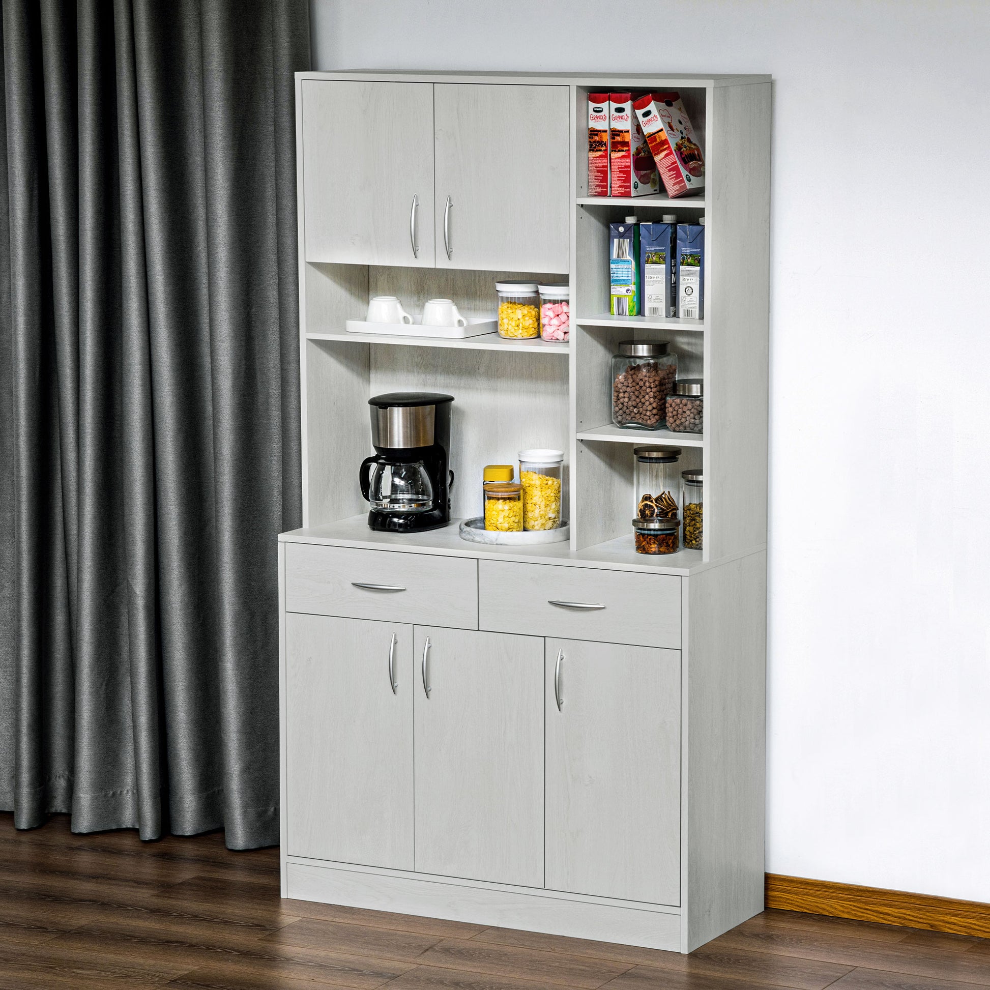 Kitchen Hutch Cabinet 71" Ash White-DECOROLALA