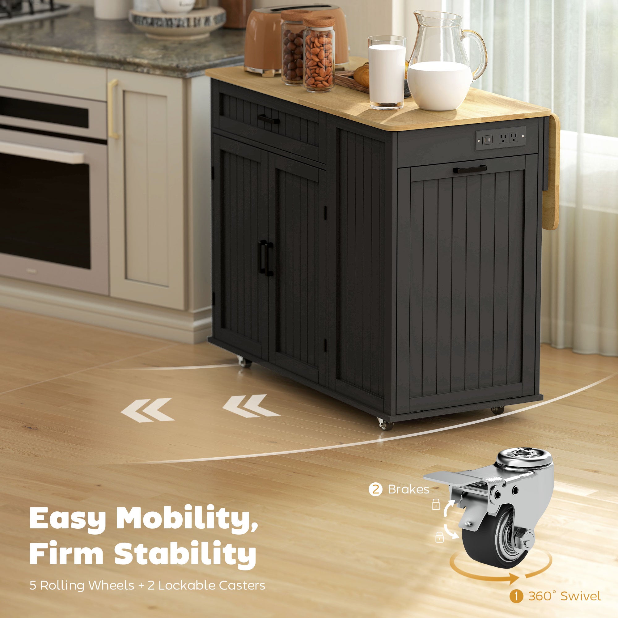 Kitchen Island Cart with Charging Station - Black 48"-DECOROLALA
