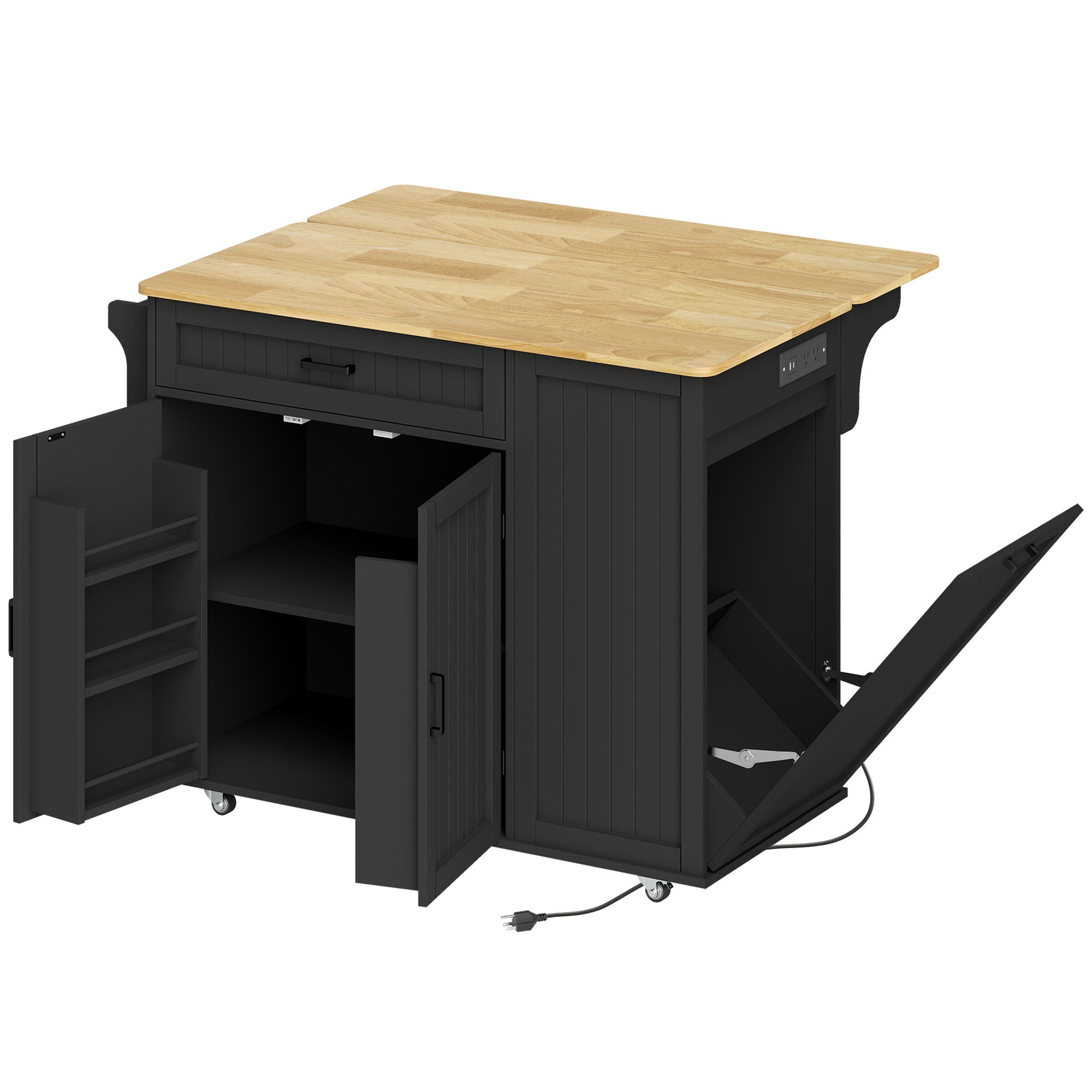 Kitchen Island Cart with Charging Station - Black 48"-DECOROLALA