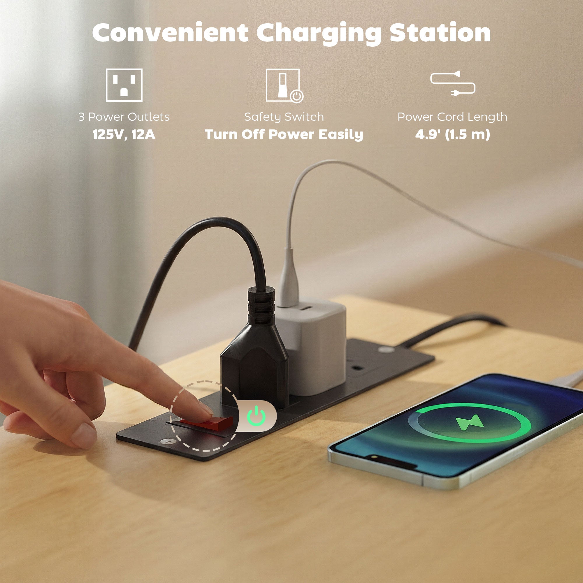 Kitchen Island Cart with Charging Station and Drop Leaf - Black-DECOROLALA