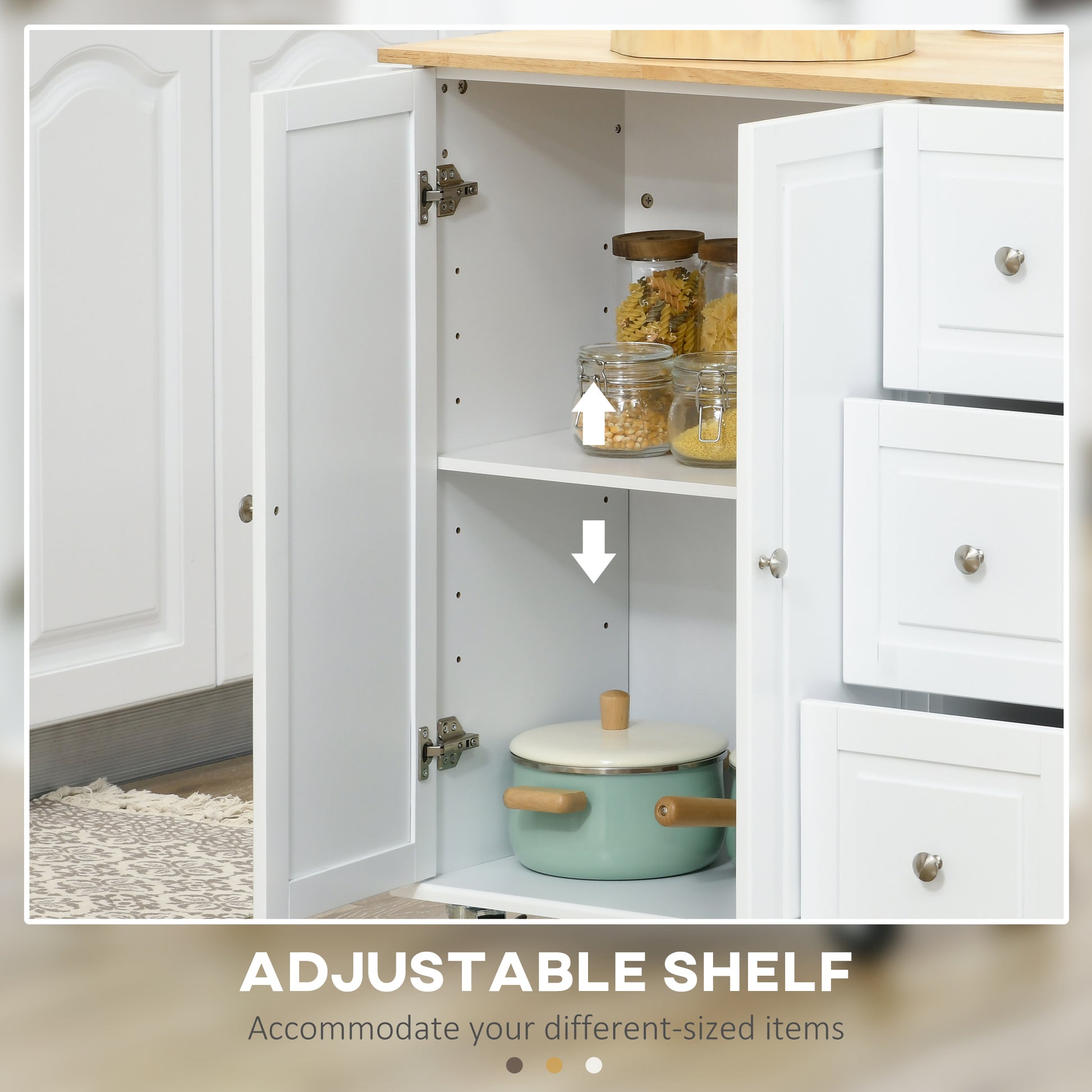 Kitchen Island Cart with Drop Leaf - White Rubberwood Top 45" W-DECOROLALA
