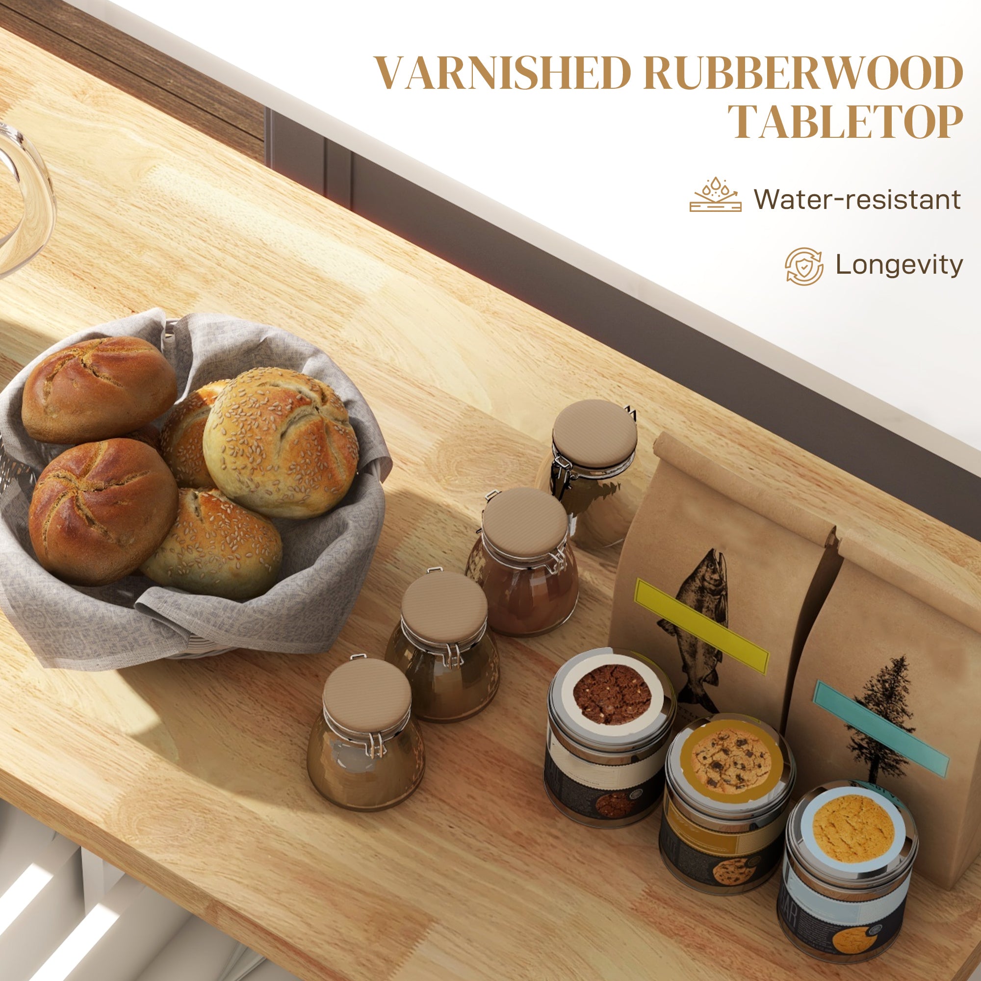 Kitchen Island Cart with Rubber Wood Top - Cream White-DECOROLALA