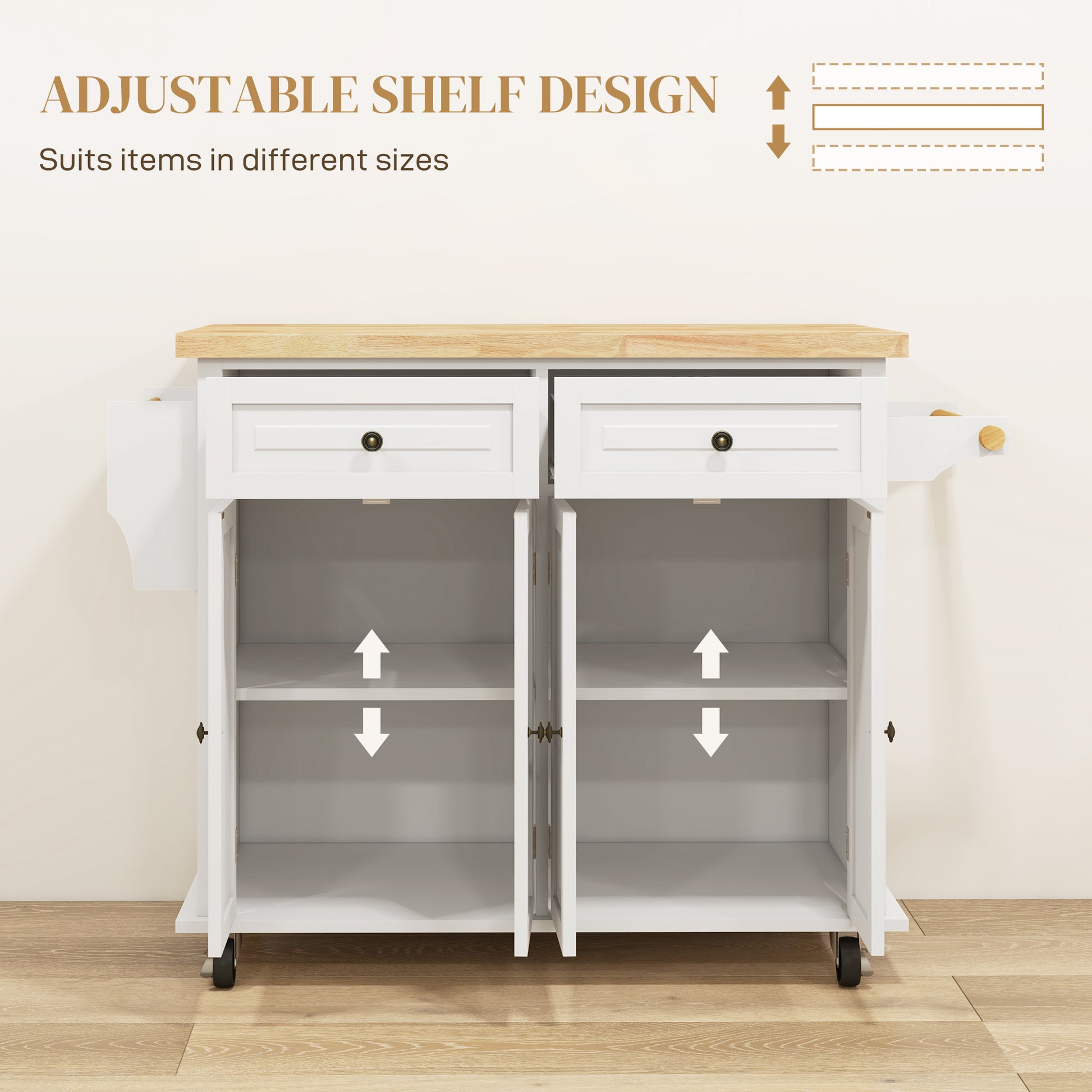 Kitchen Island Cart with Rubber Wood Top - Cream White-DECOROLALA