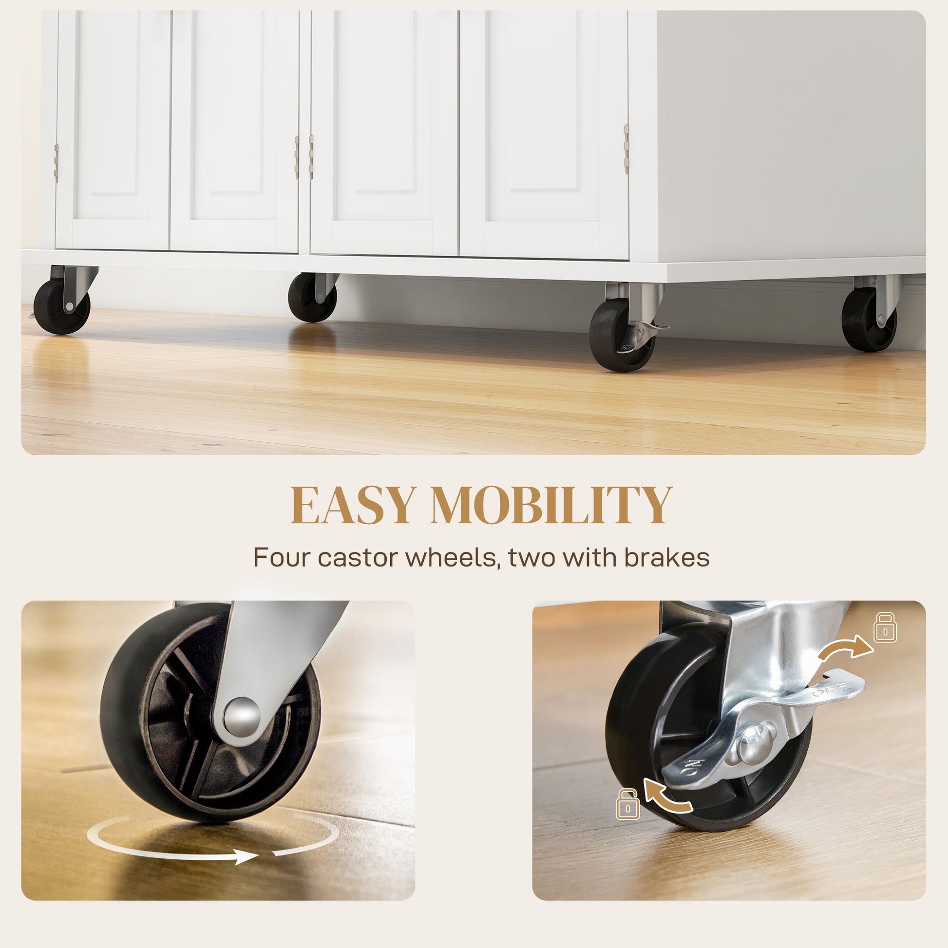 Kitchen Island Cart with Rubber Wood Top - Cream White-DECOROLALA